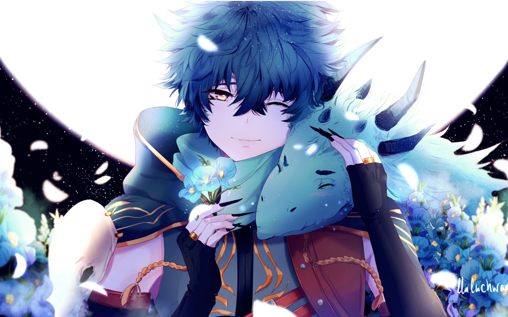 Ragazzo anime capelli blu malinconico, 1680x1050 HD, PC