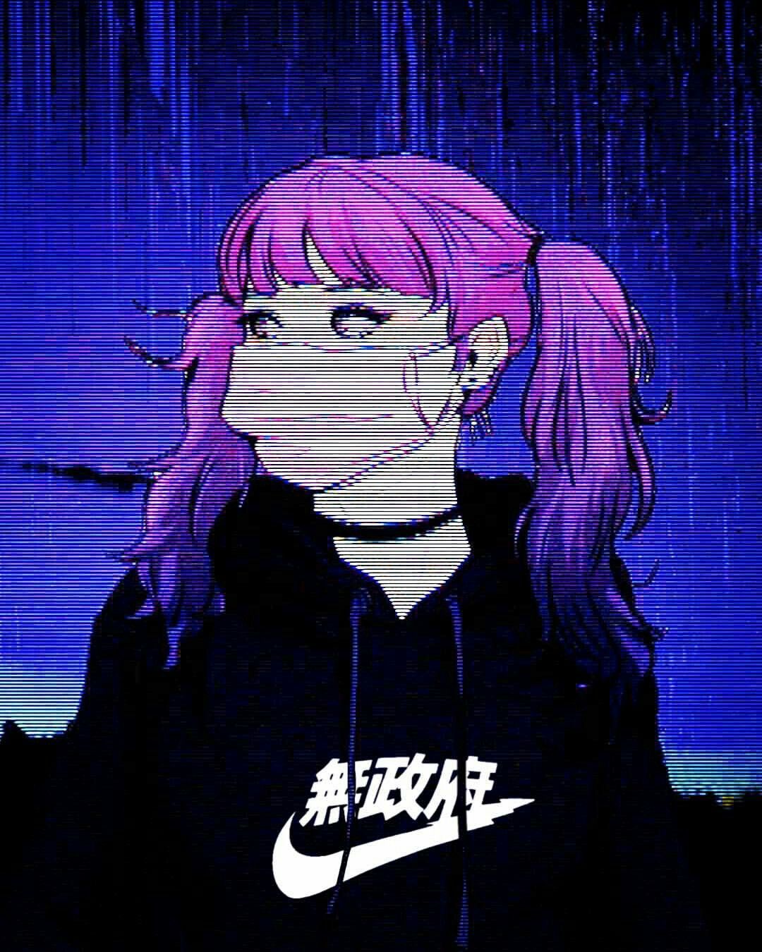 Ragazza anime capelli rosa mascherina, 1080x1350 Verticale, Mobile