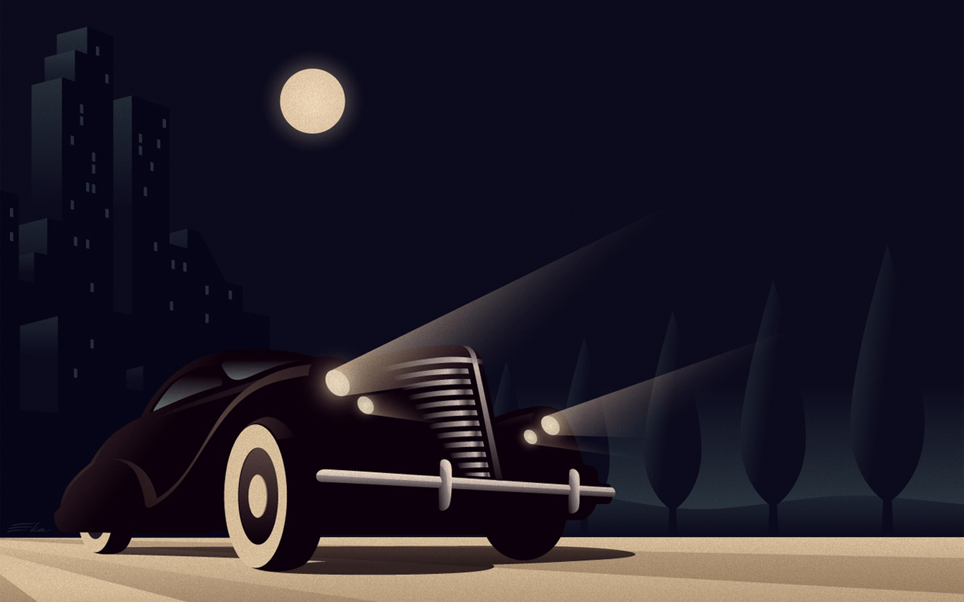 Auto d'epoca Art Deco notturna, 1920x1200 Full HD+ WUXGA, Desktop