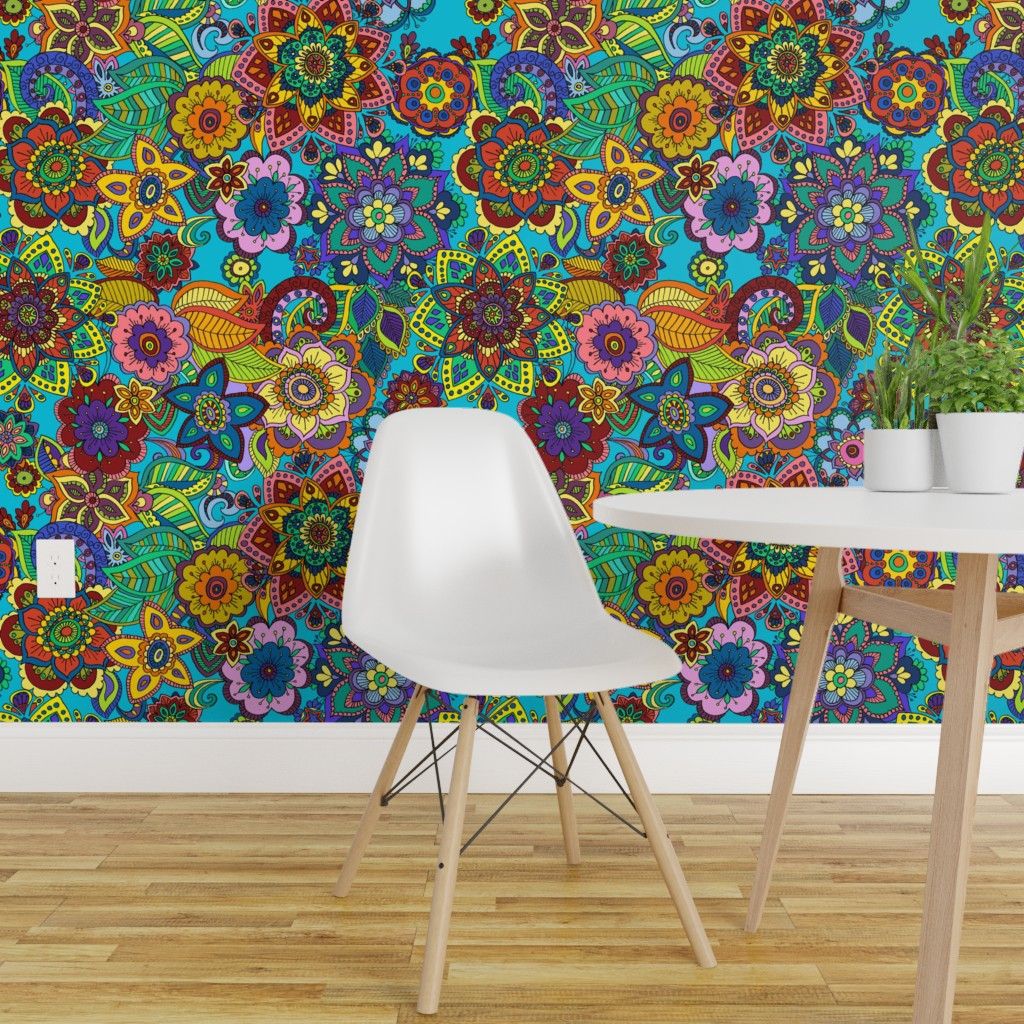 Fiori doodle colorati anni '60, 1024x1024 HD, Laptop