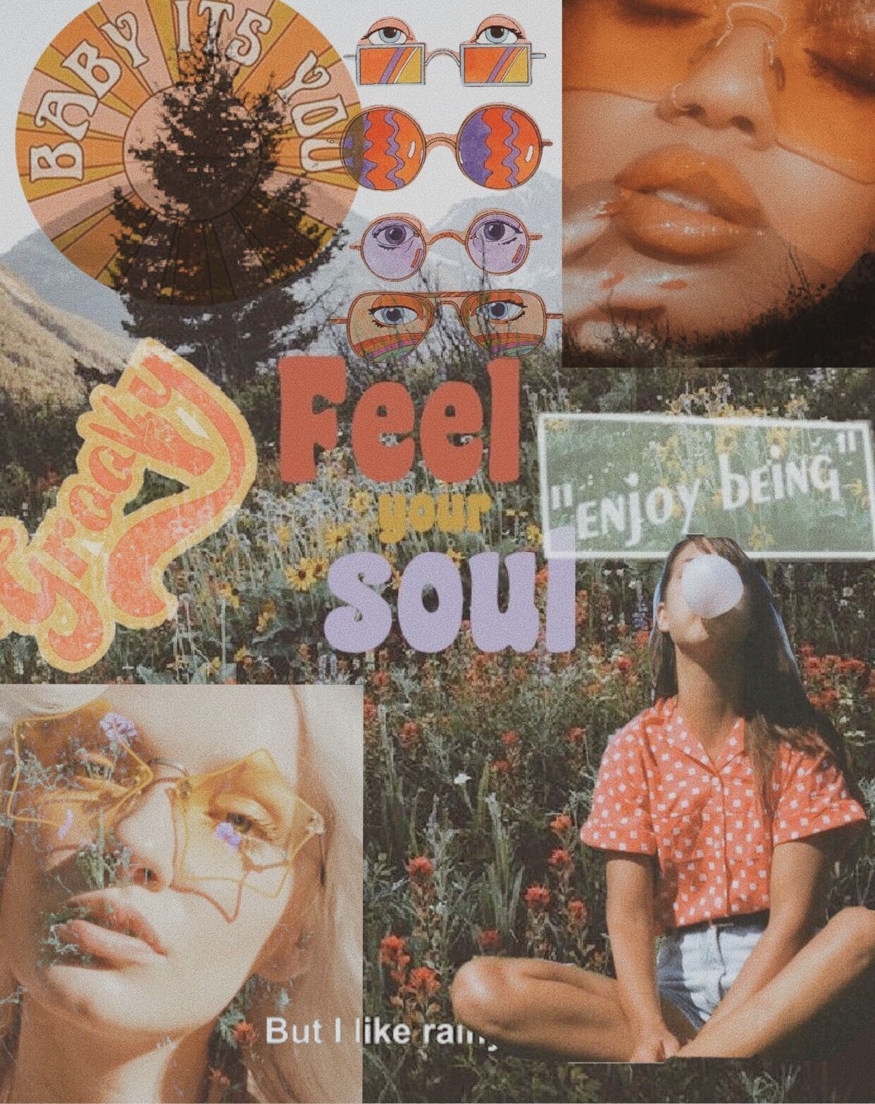 Collage vintage anni '70 pastello, 1242x1568 Full HD Verticale, iPhone