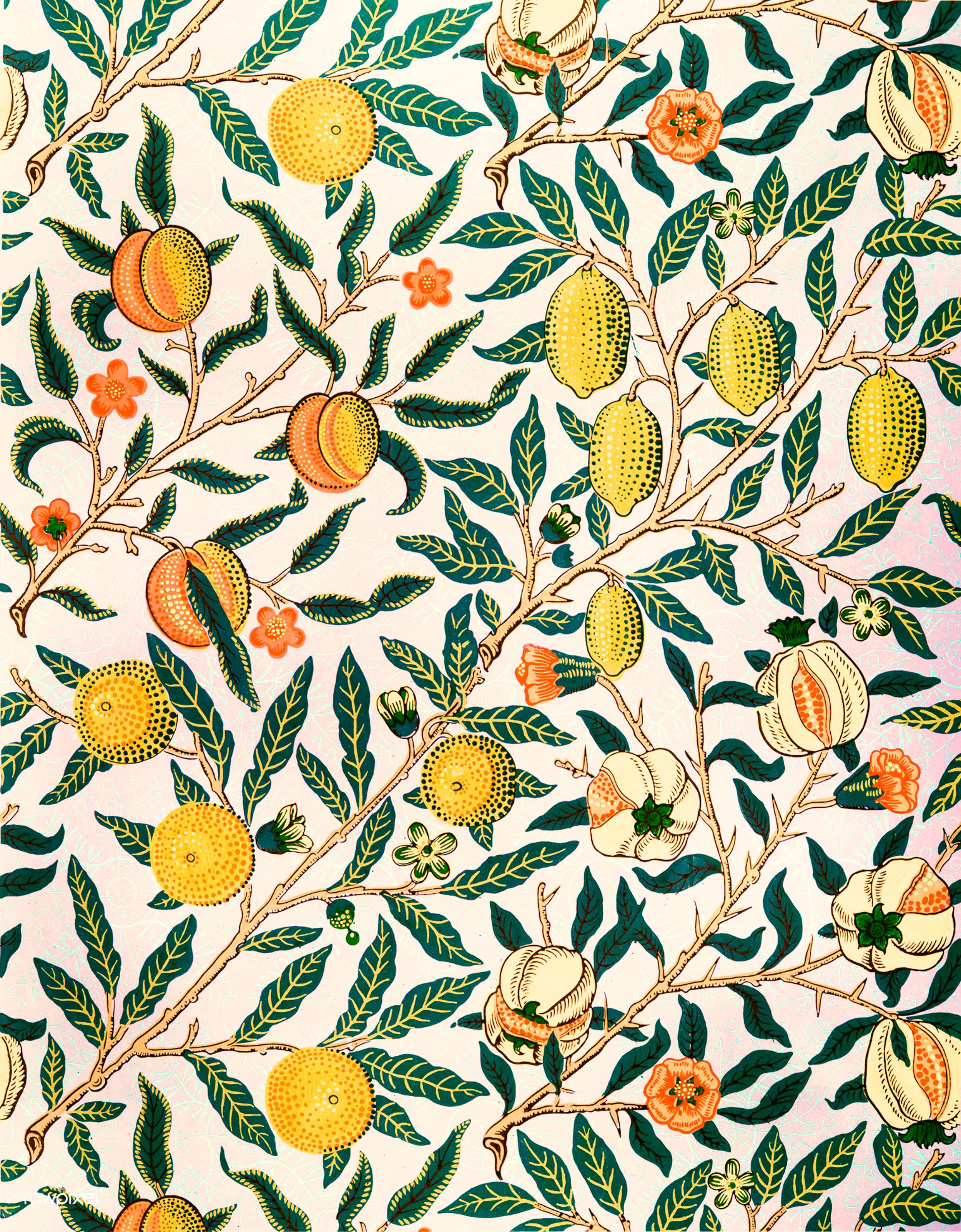 Motivo floreale frutta melograni, 2500x3206 Verticale, Mobile