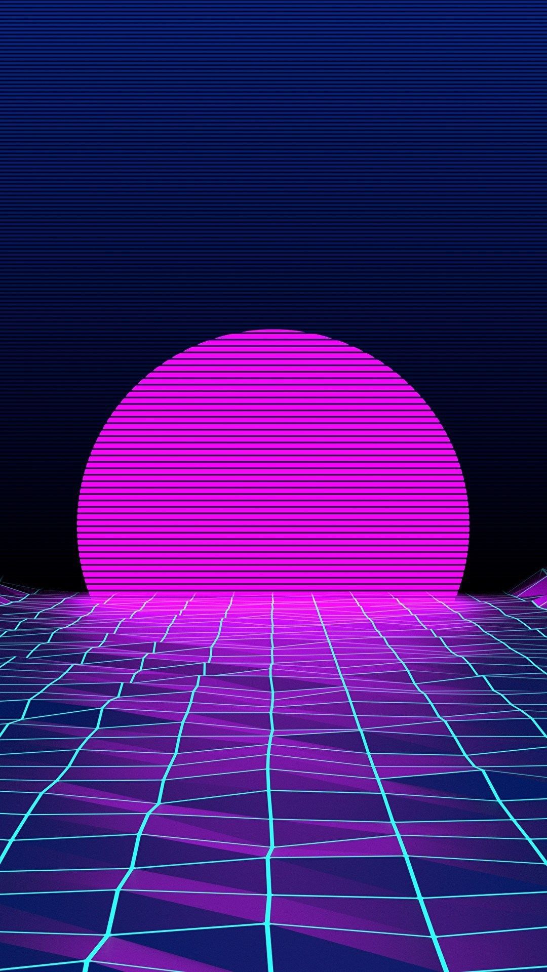 Sole retrowave neon viola, 1080x1920 Verticale, Telefono