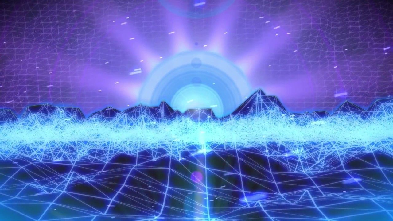 Paesaggio wireframe retrowave montagne sole, 1280x720 HD, Desktop