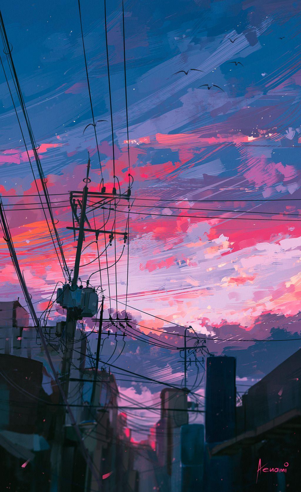 Cielo al tramonto con fili elettrici, 1024x1669 Verticale, Mobile
