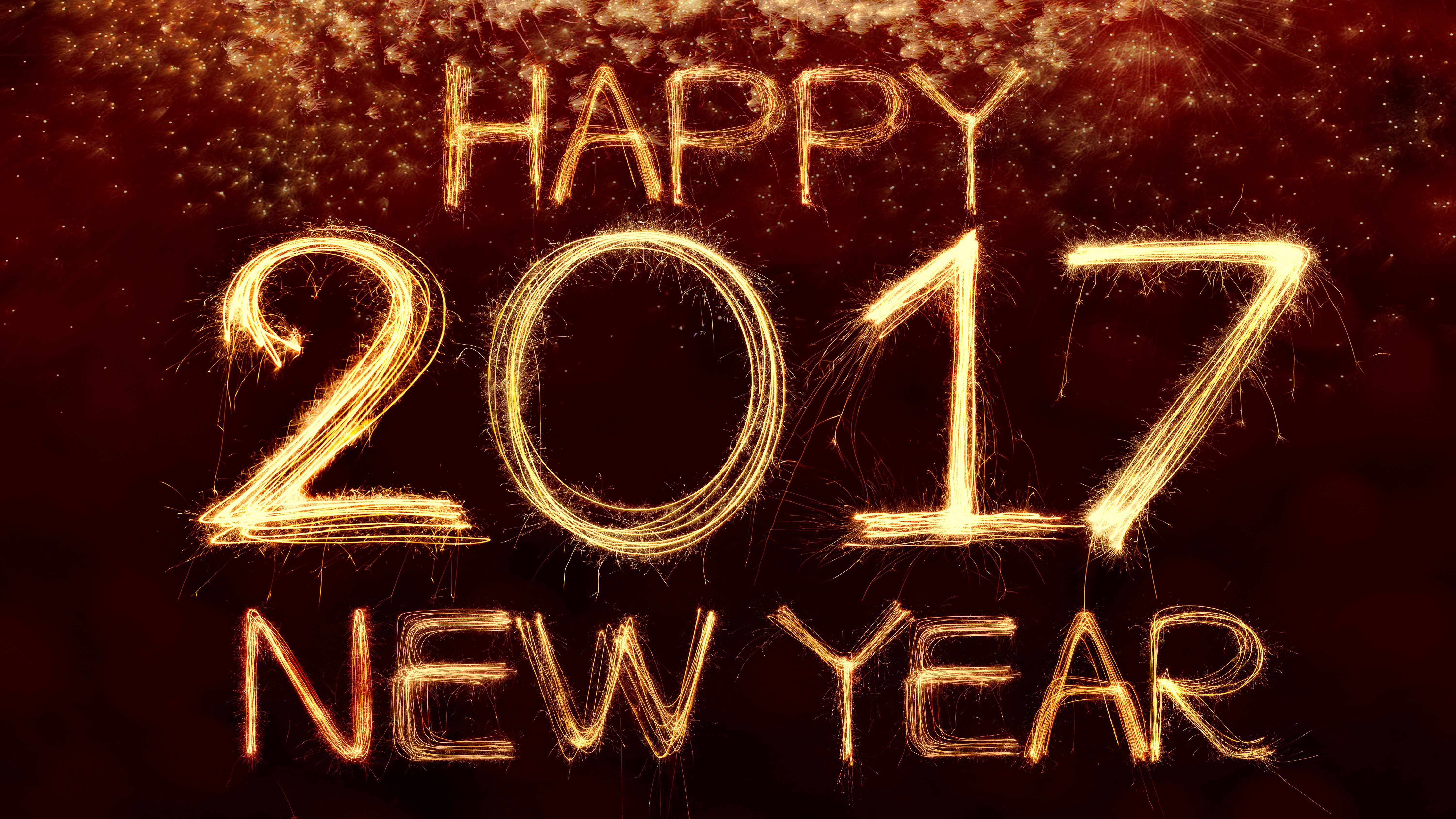 Scritta Happy New Year 2017 scintille, 6000x3375 Ultra HD, 4K TV