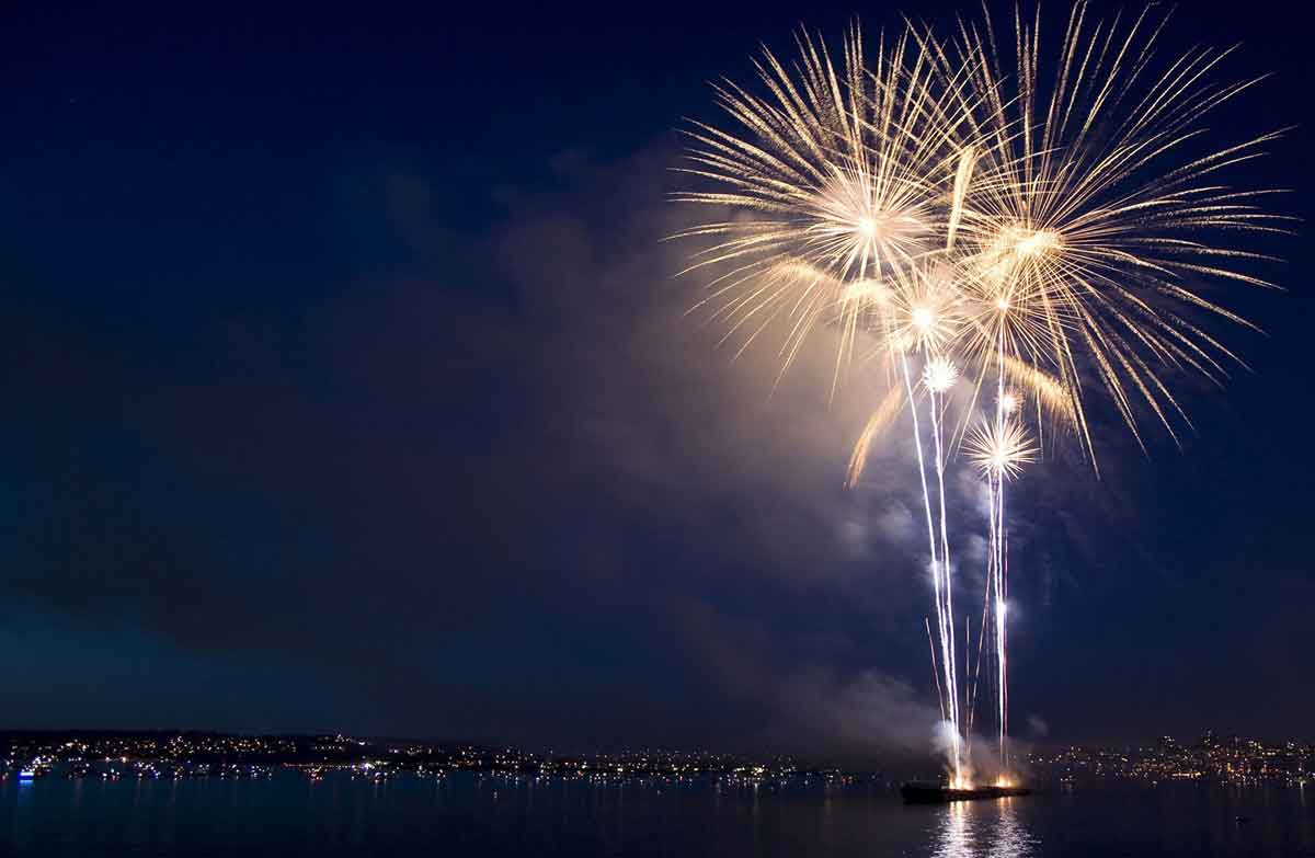 Fuochi d'artificio sul mare notturno, 1200x783 HD, Laptop