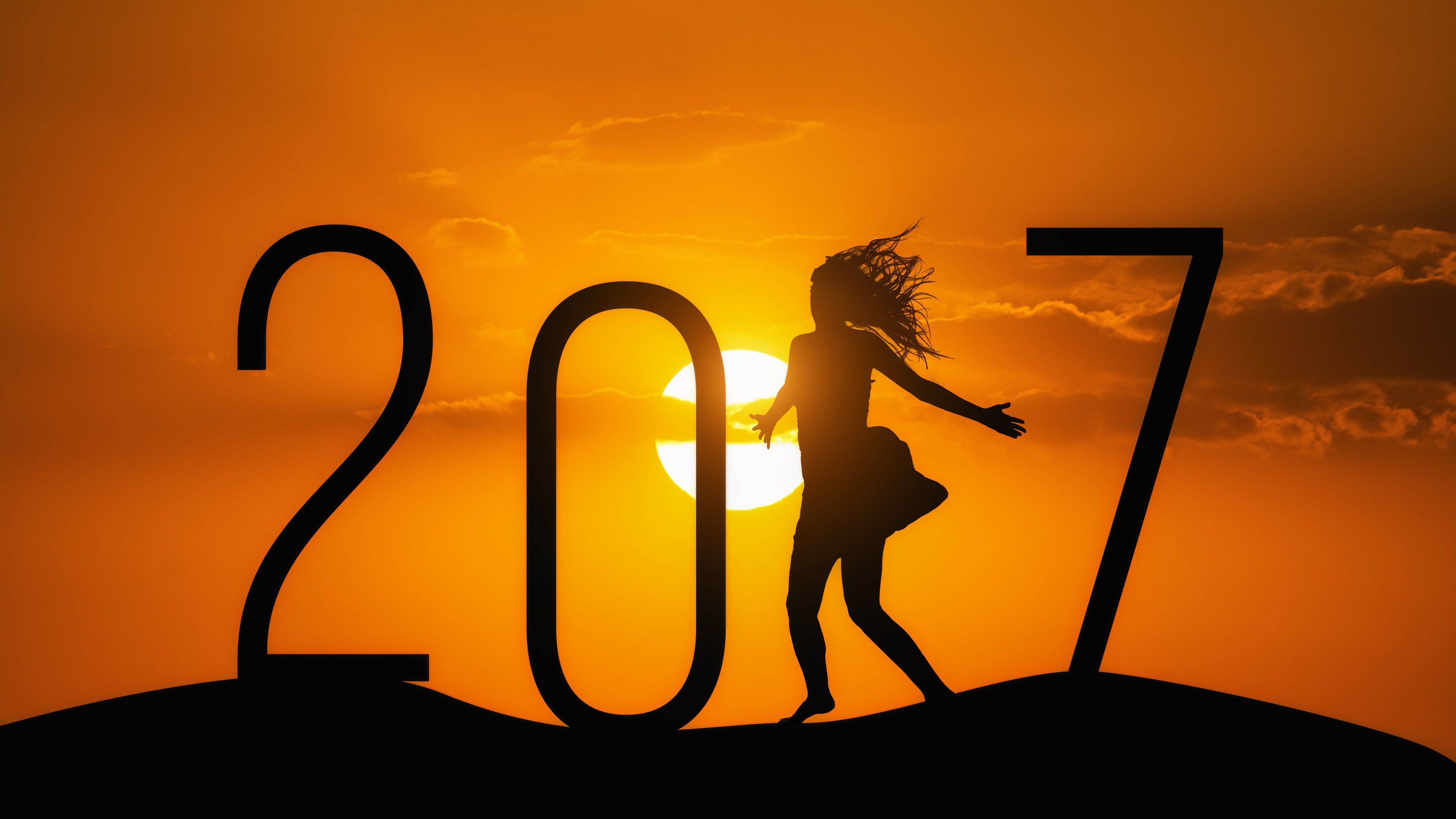 Silhouette ragazza numero 2017 tramonto, 3840x2160 4K Ultra HD, Monitor 4K