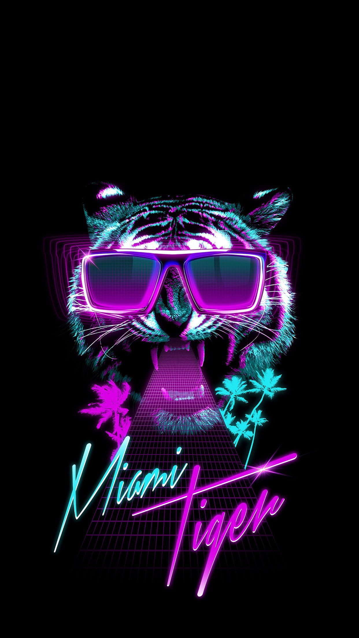 Tigre neon con occhiali Miami, 1242x2208 Full HD Verticale, iPhone