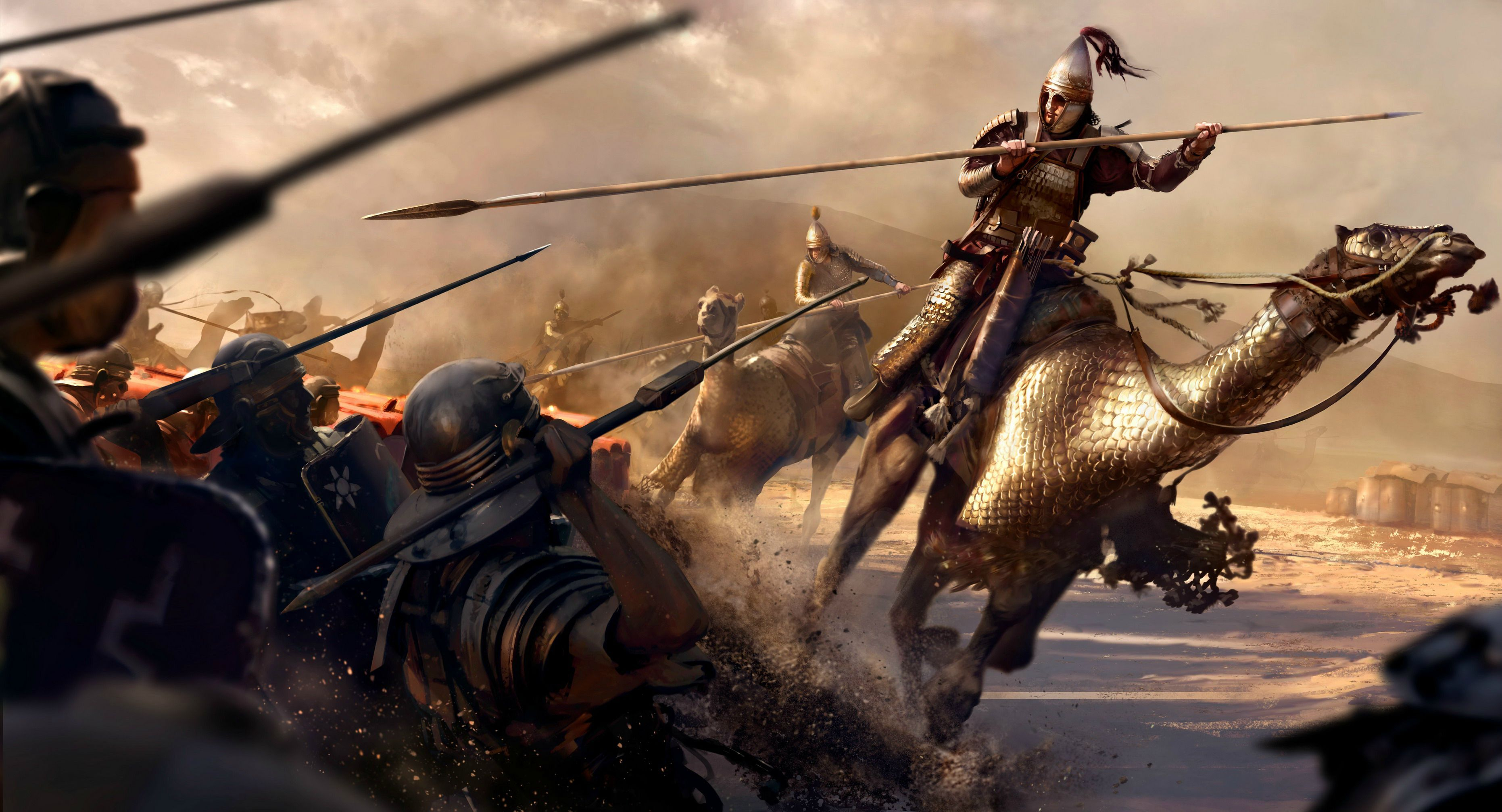 Soldato romano a cavallo, battaglia, 3724x2014 2K, Monitor Gaming