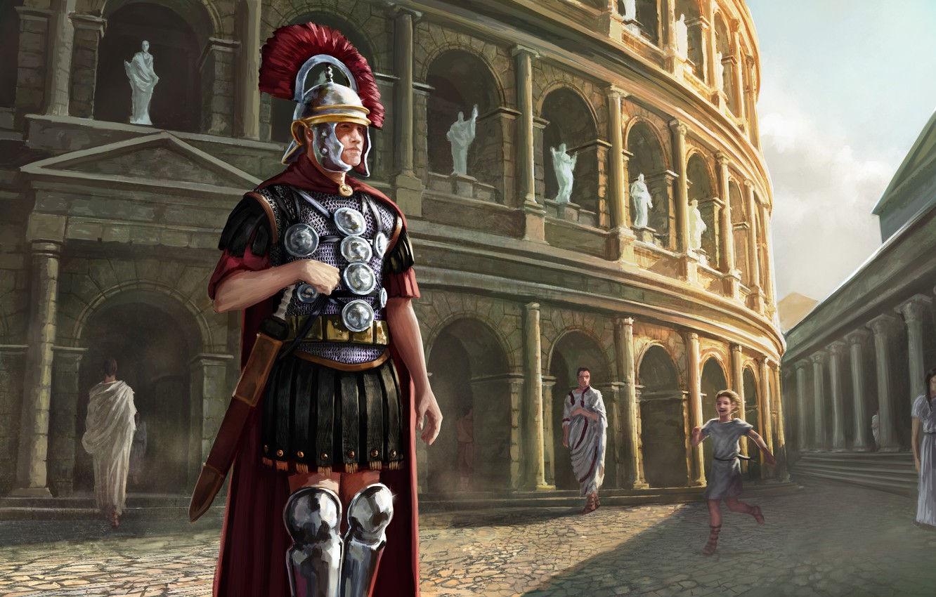 Centurione romano davanti al Colosseo, 1332x850 HD, Desktop