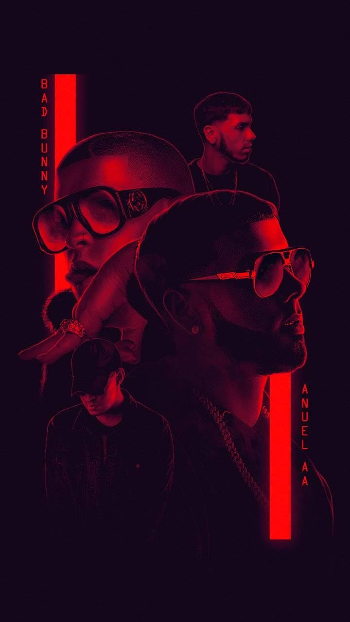 Bad Bunny e Anuel AA, rosso/nero, 720x1280 Verticale, POCO