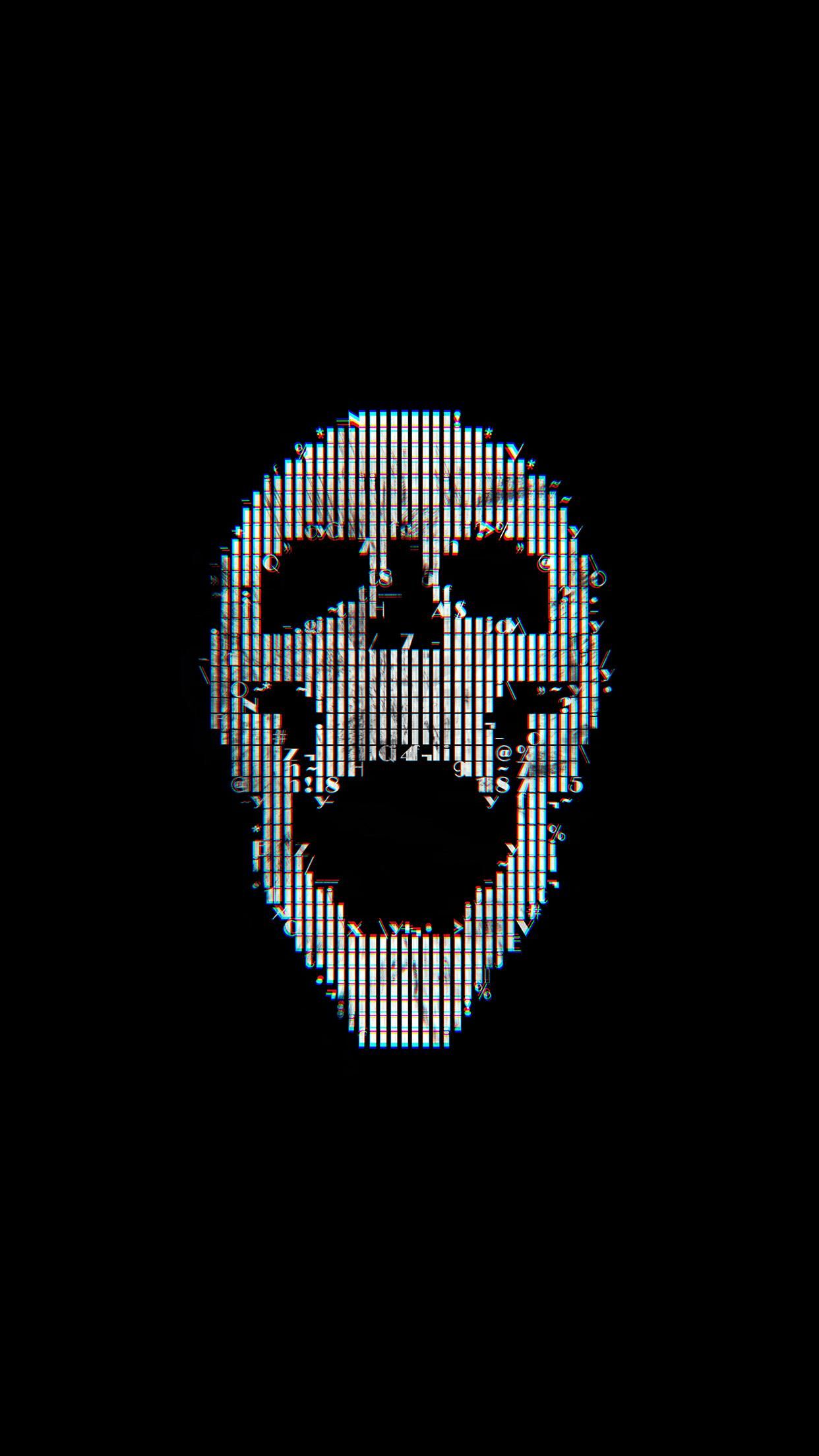 Teschio pixel art nero, 1242x2208 Full HD Verticale, iPhone