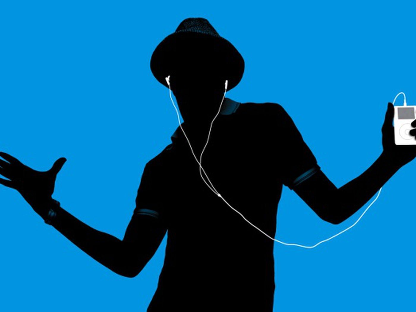 Silhouette con iPod sfondo blu, 1400x1050 720p, Acer Nitro