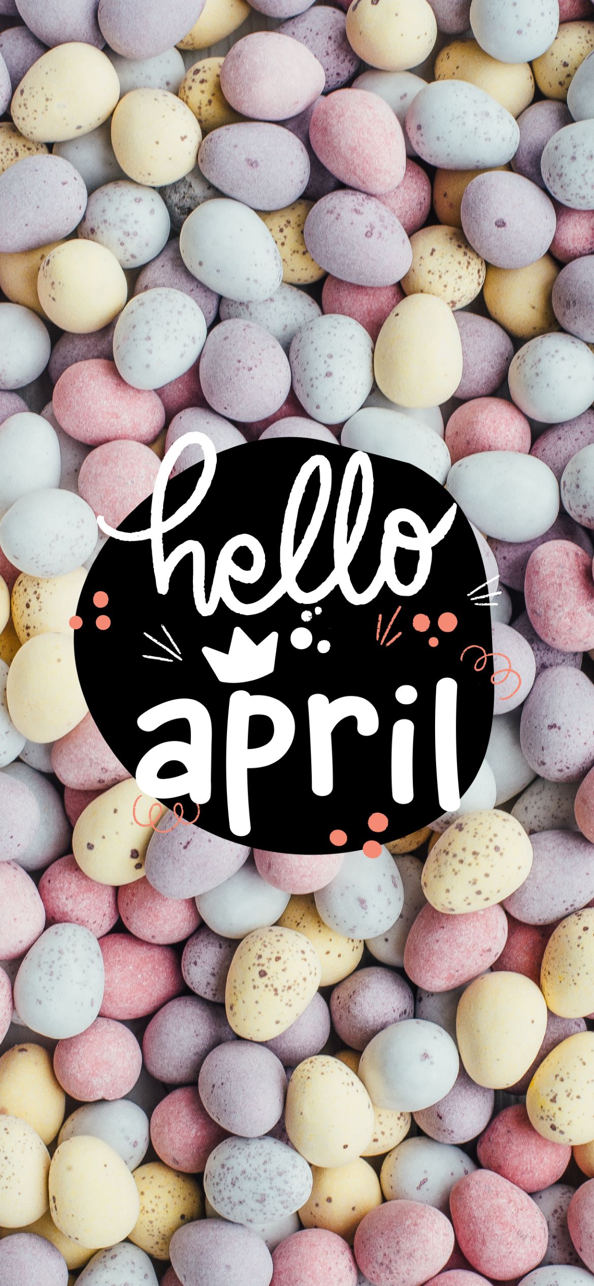 Uova pasquali pastello, testo Hello April, 1170x2532 Verticale, Telefono