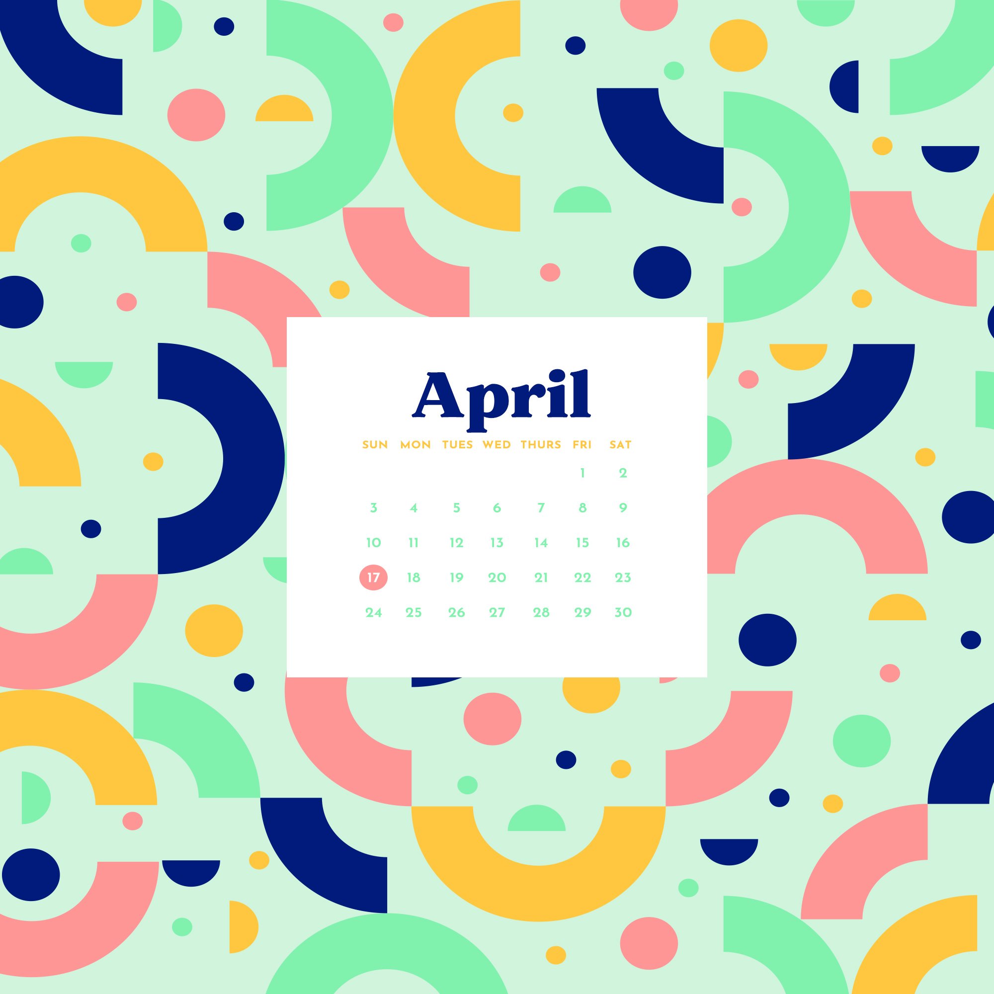 Calendario Aprile forme geometriche colorate, 2000x2000 alta risoluzione, PC
