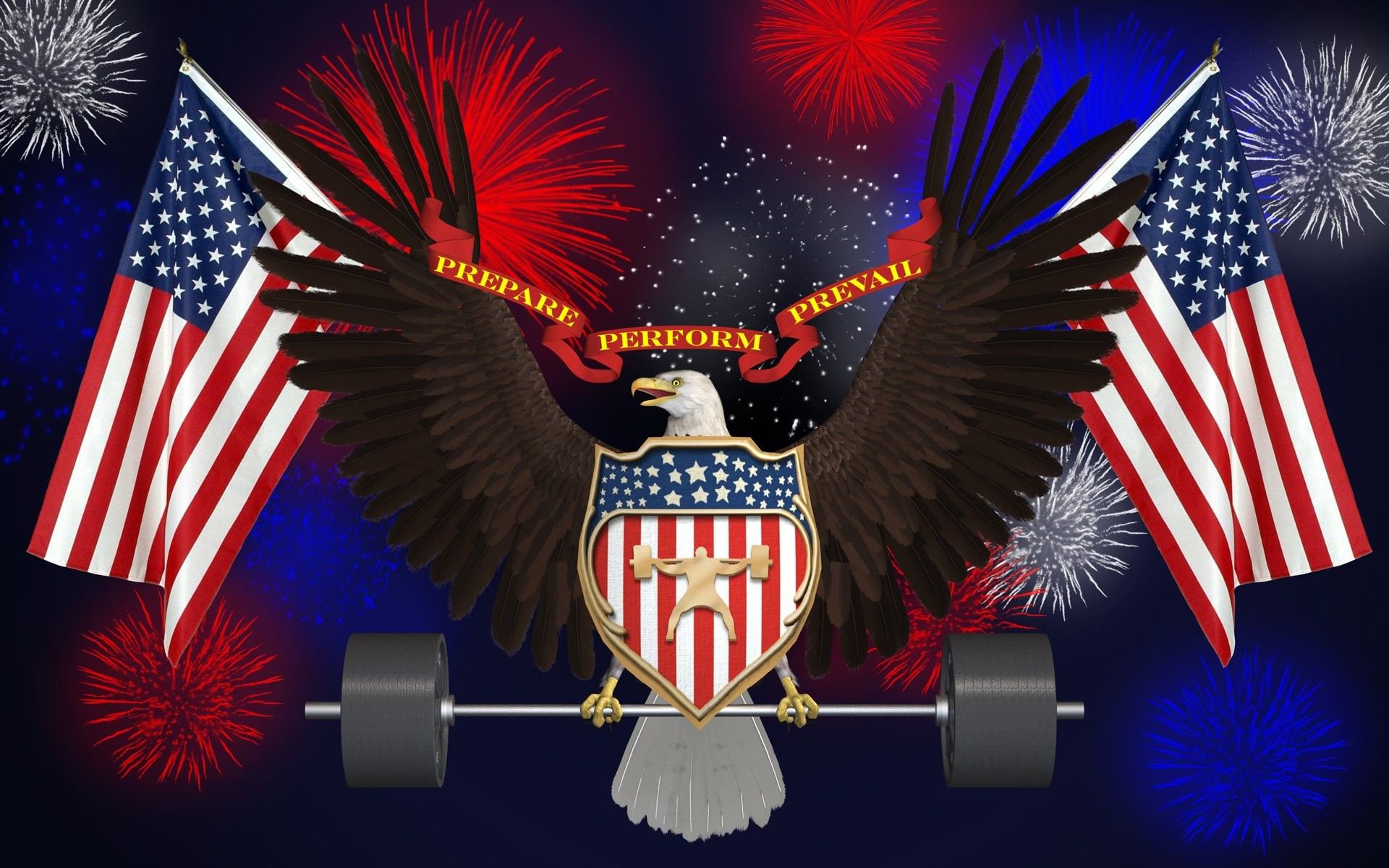 Aquila americana con bandiere e fuochi, 1920x1200 WUXGA, Desktop
