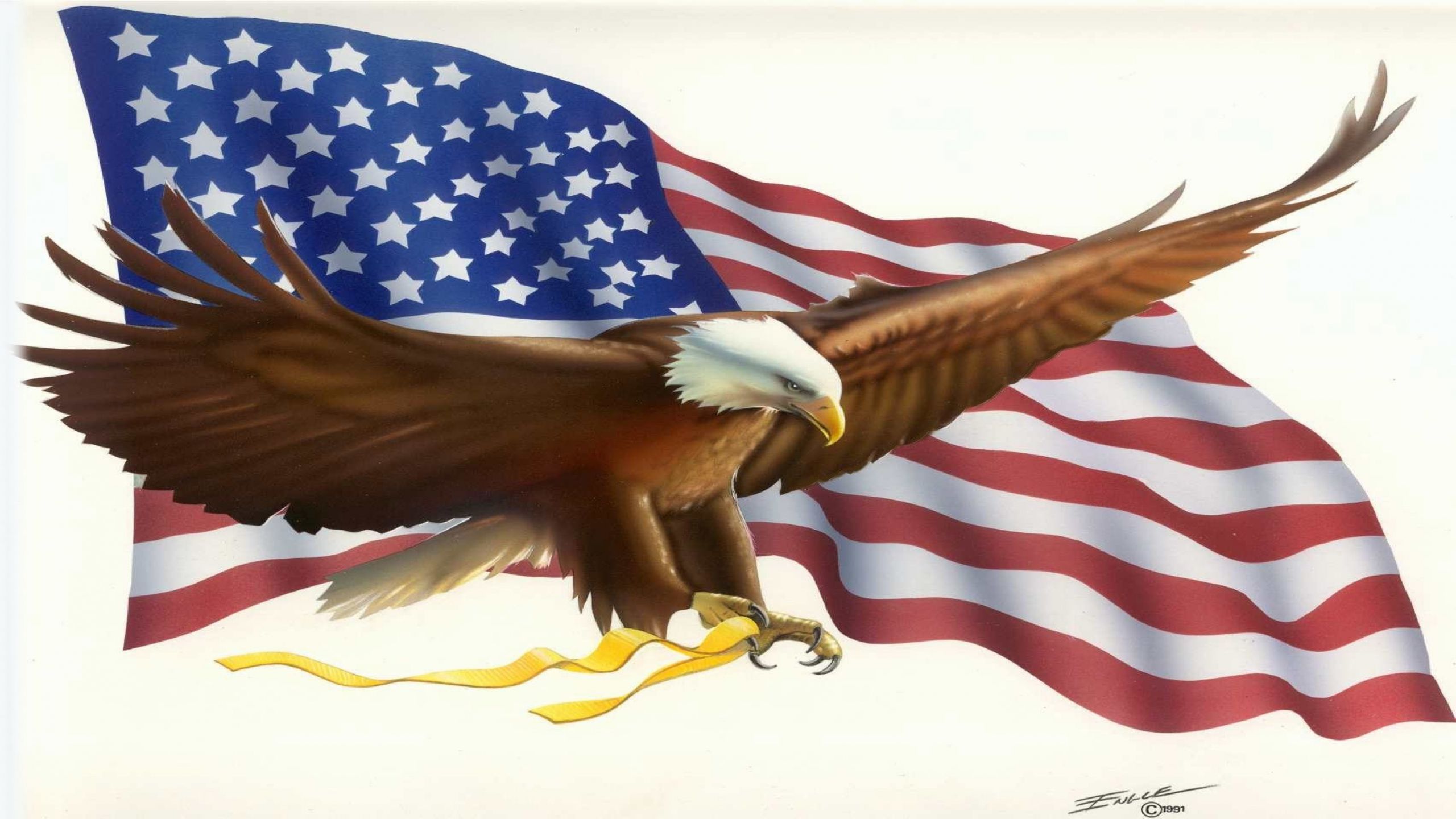 Aquila calva e bandiera americana, 2560x1440 2K, Desktop