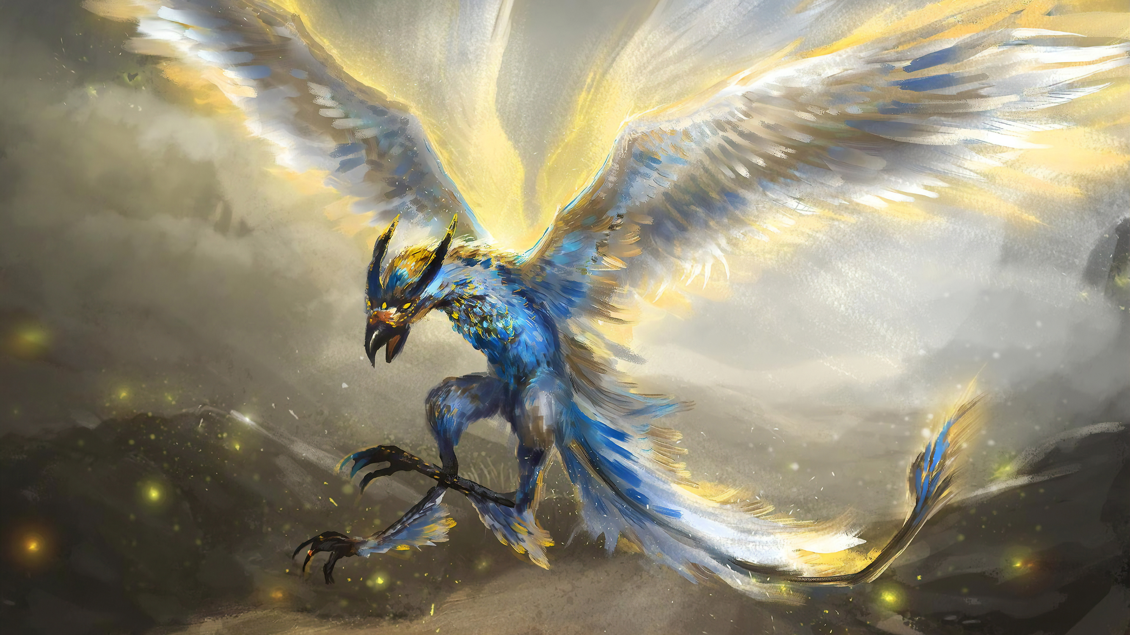 Aquila fantasy blu dorata, 3840x2160 Ultra HD, 4K TV