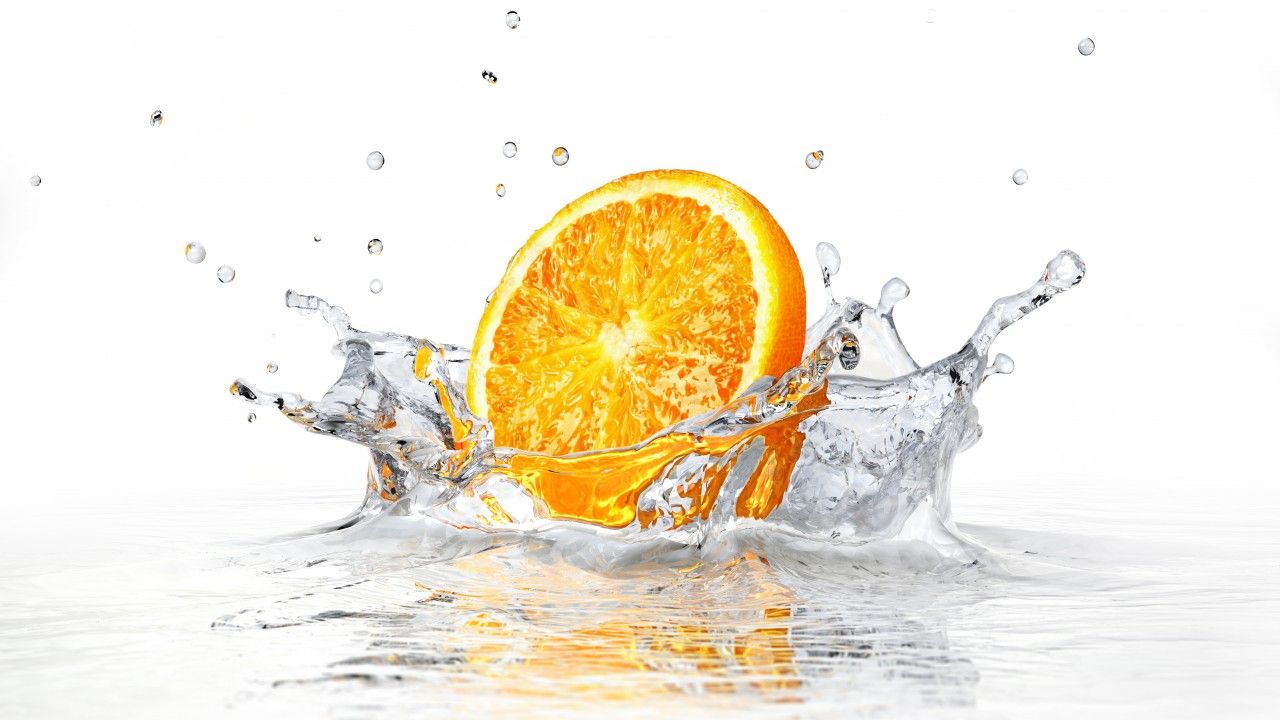 Arancia con schizzo d'acqua, 1280x720 HD, Desktop