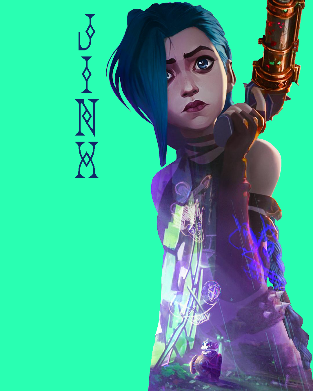 Jinx Arcane sfondo verde, 1080x1350 Verticale, Telefono
