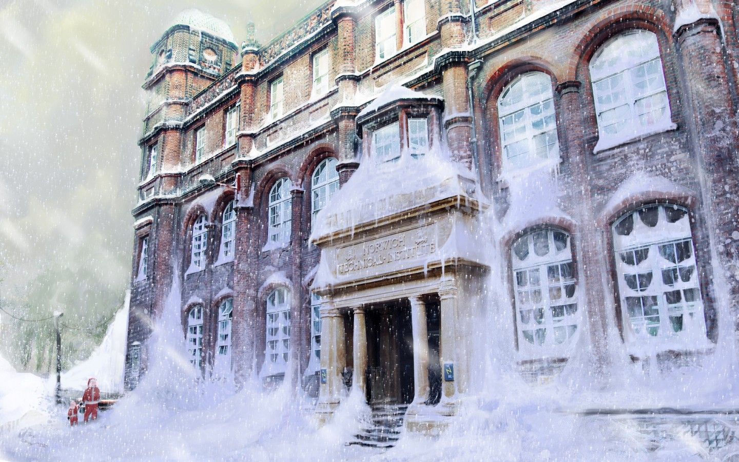 Edificio storico innevato illustrazione, 1440x900 HD, Desktop