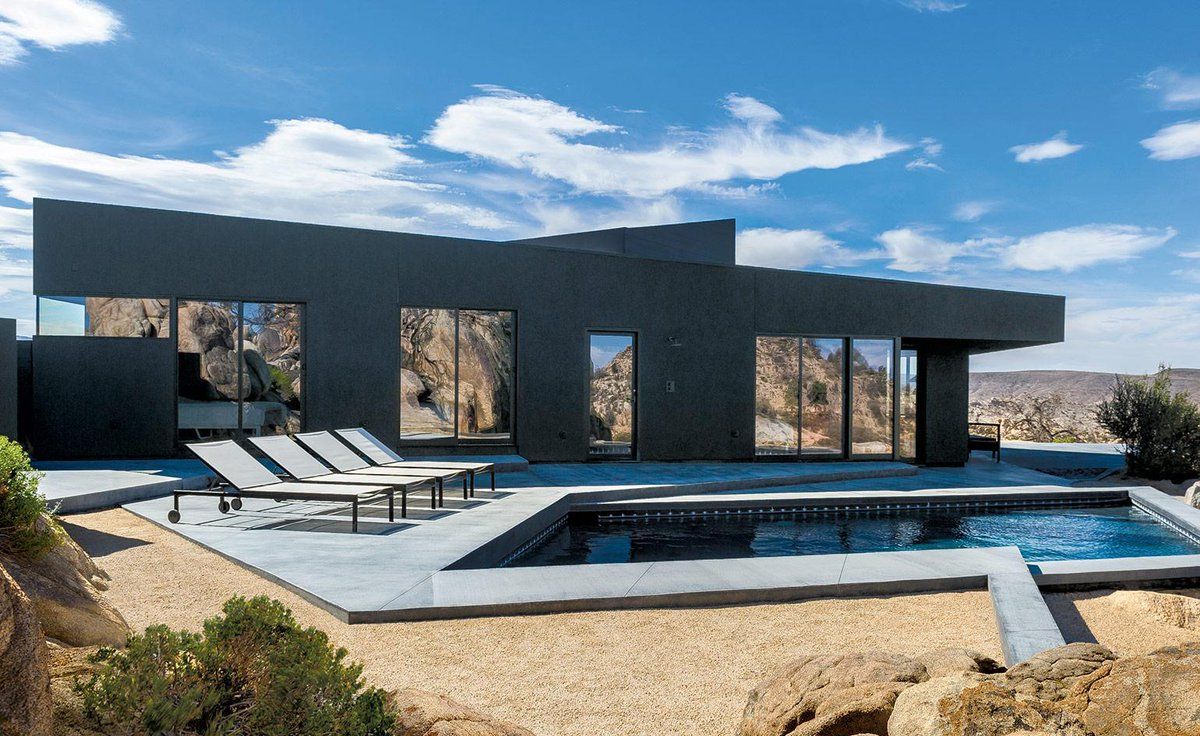 Casa moderna nera con piscina, 1200x736 HD, Desktop