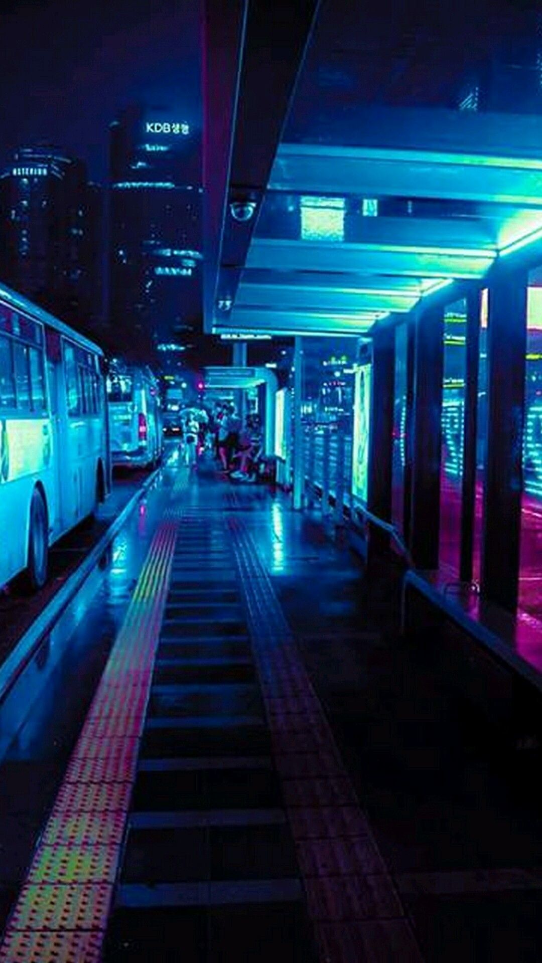 Stazione bus notturna neon, 1080x1920 Verticale, Telefono
