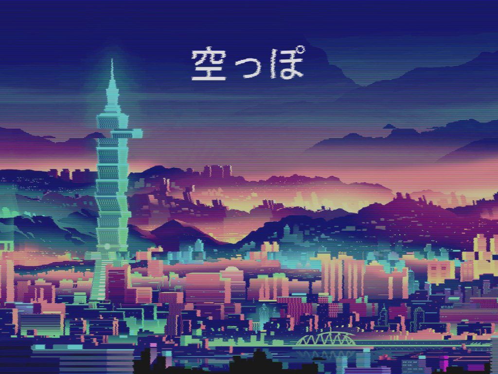 Skyline notturno viola neon, 1024x768 HD, Desktop