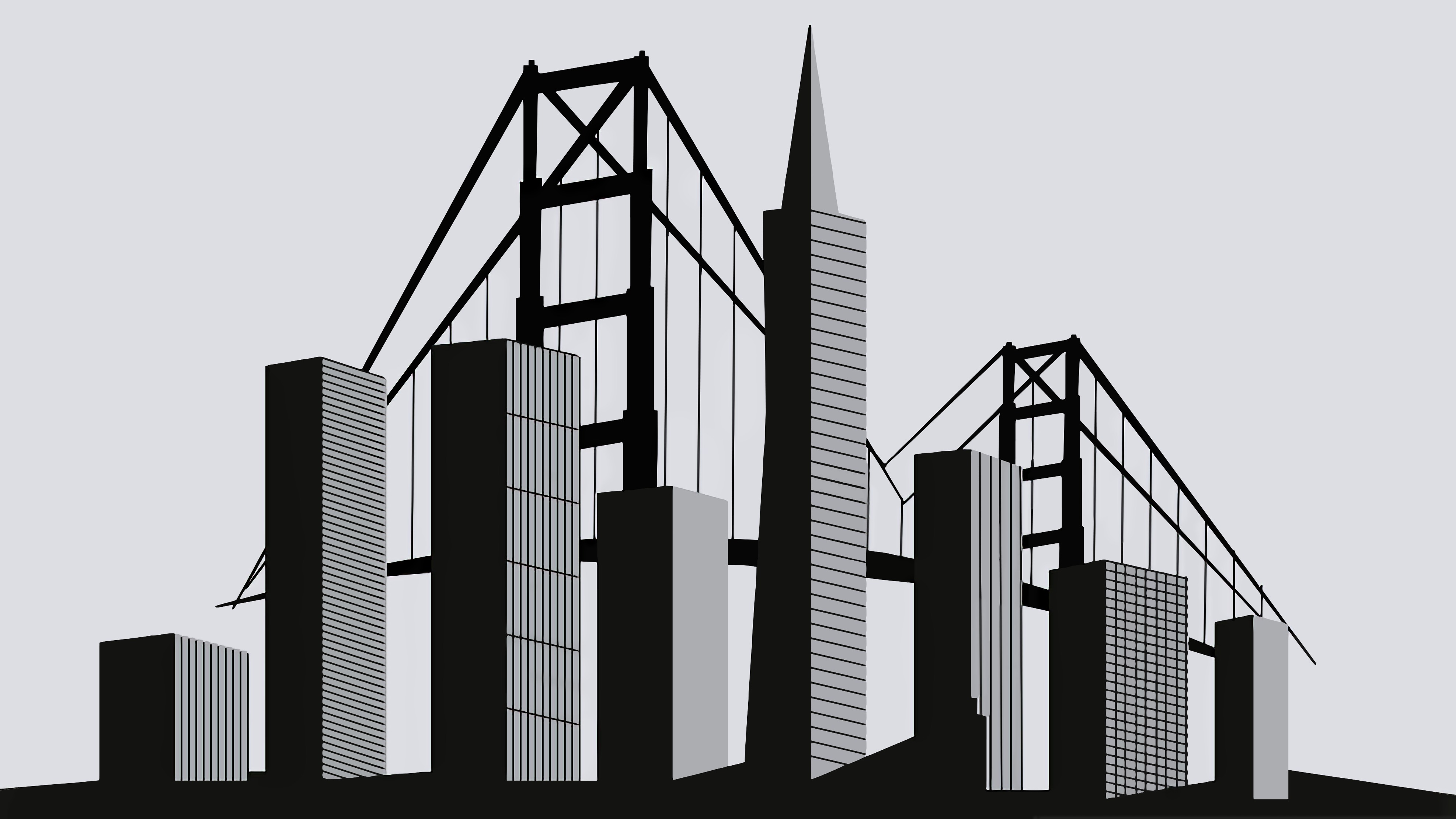Skyline San Francisco silhouette minimal, 3950x2222 4K, Desktop 4K