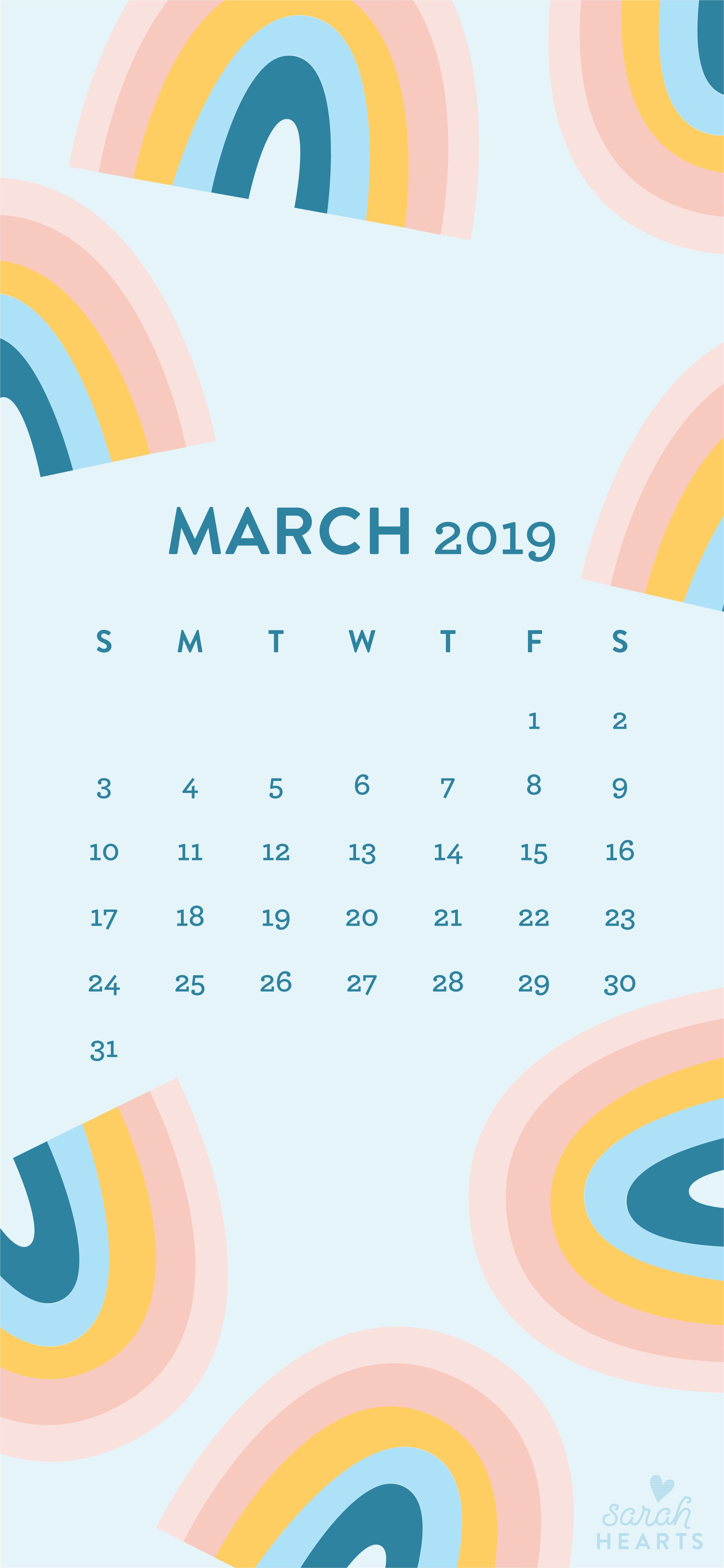 Calendario marzo 2019 arcobaleni pastello, 2345x5076 Full HD Verticale, iPhone Air