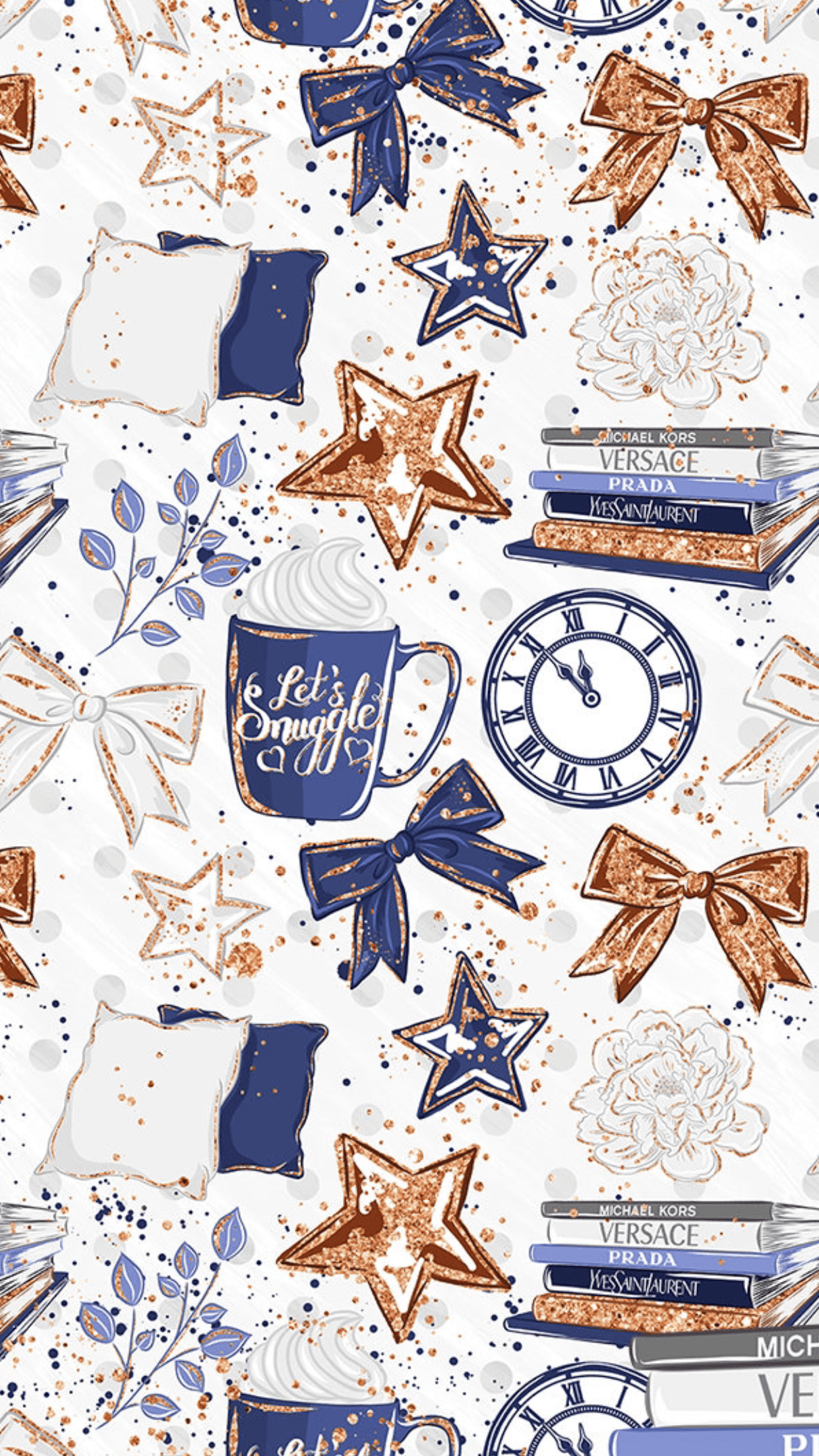 Stelle fiocchi orologio libri blu, 1242x2208 Full HD Verticale, Smartphone