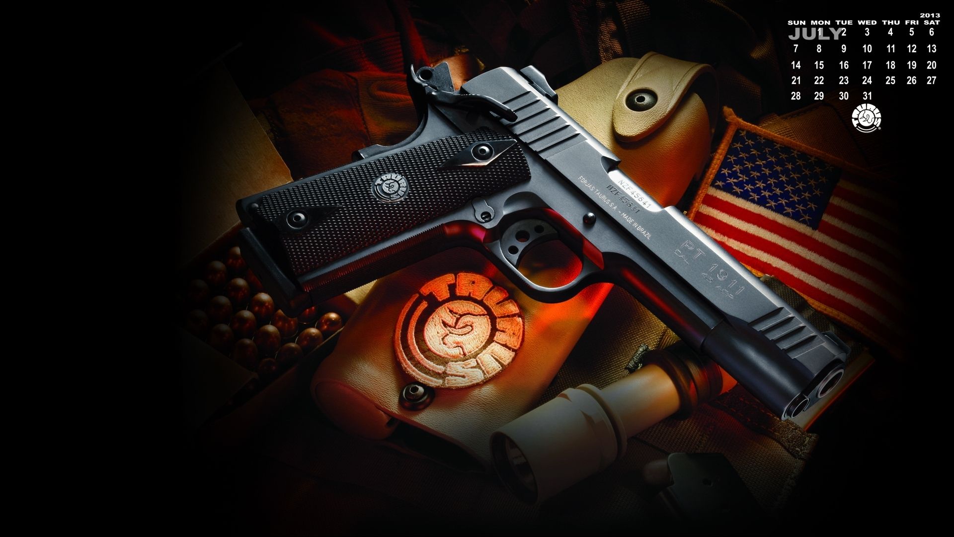 Pistola 1911 con proiettili e bandiera USA, 1920x1080 Full HD, PC Desktop