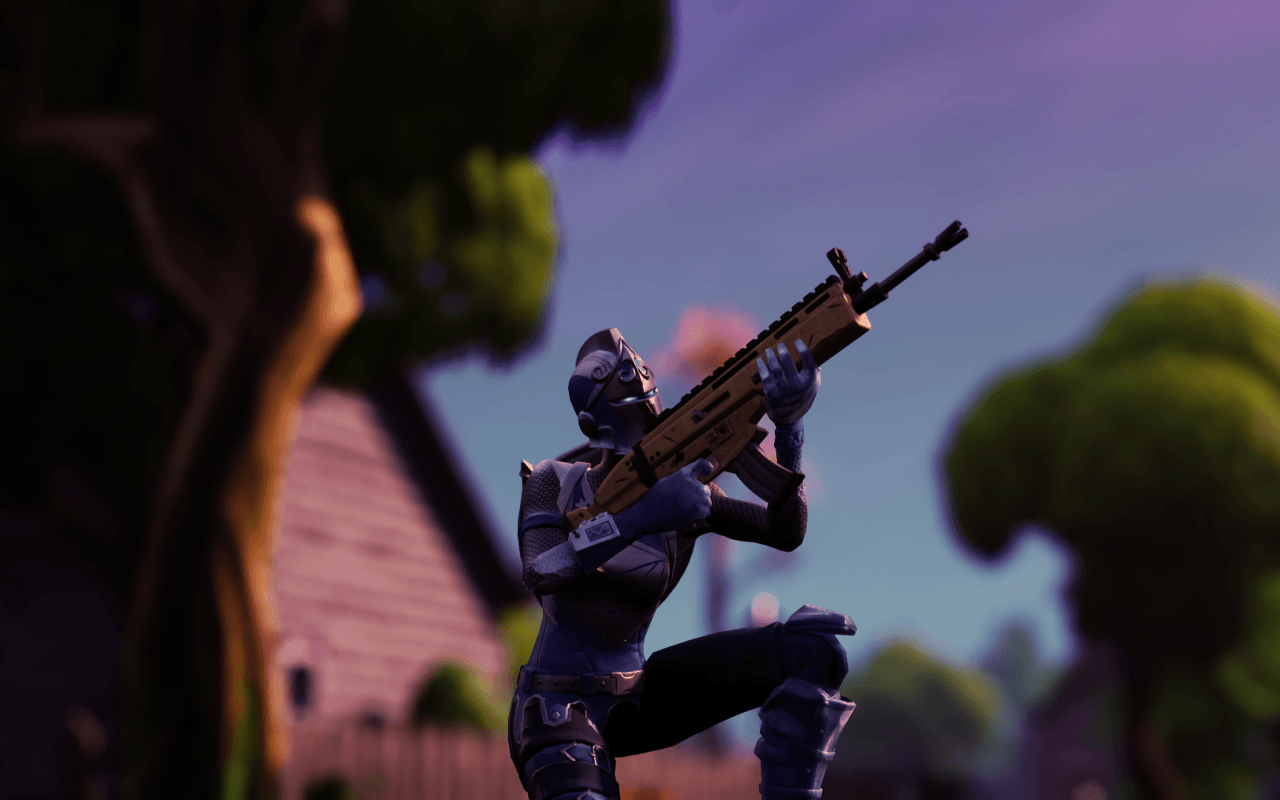 Personaggio Fortnite con fucile, battle royale, 1280x800 HD, Desktop