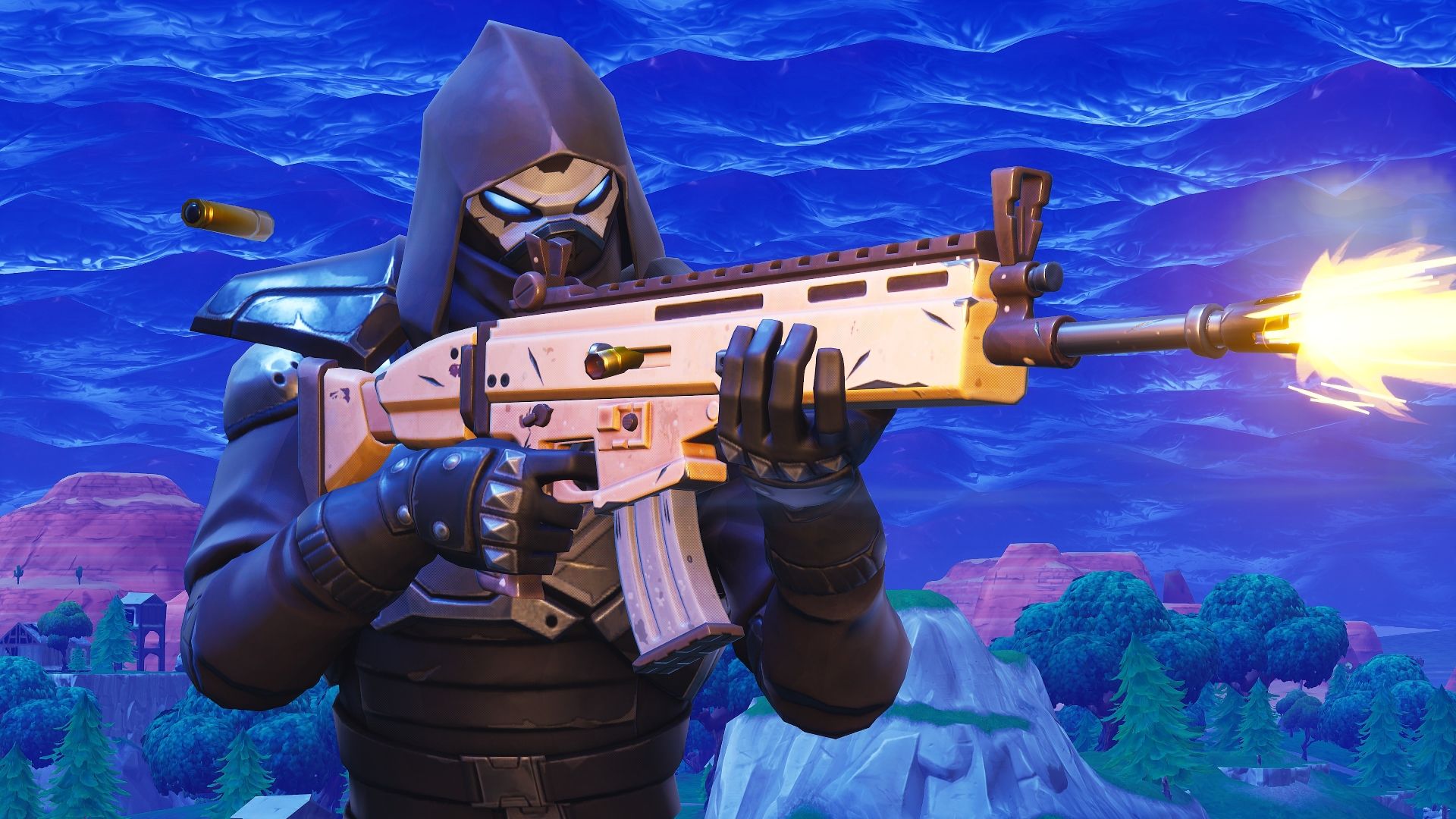 Personaggio Fortnite con fucile, battle royale, 1920x1080 Full HD 1080p, Desktop