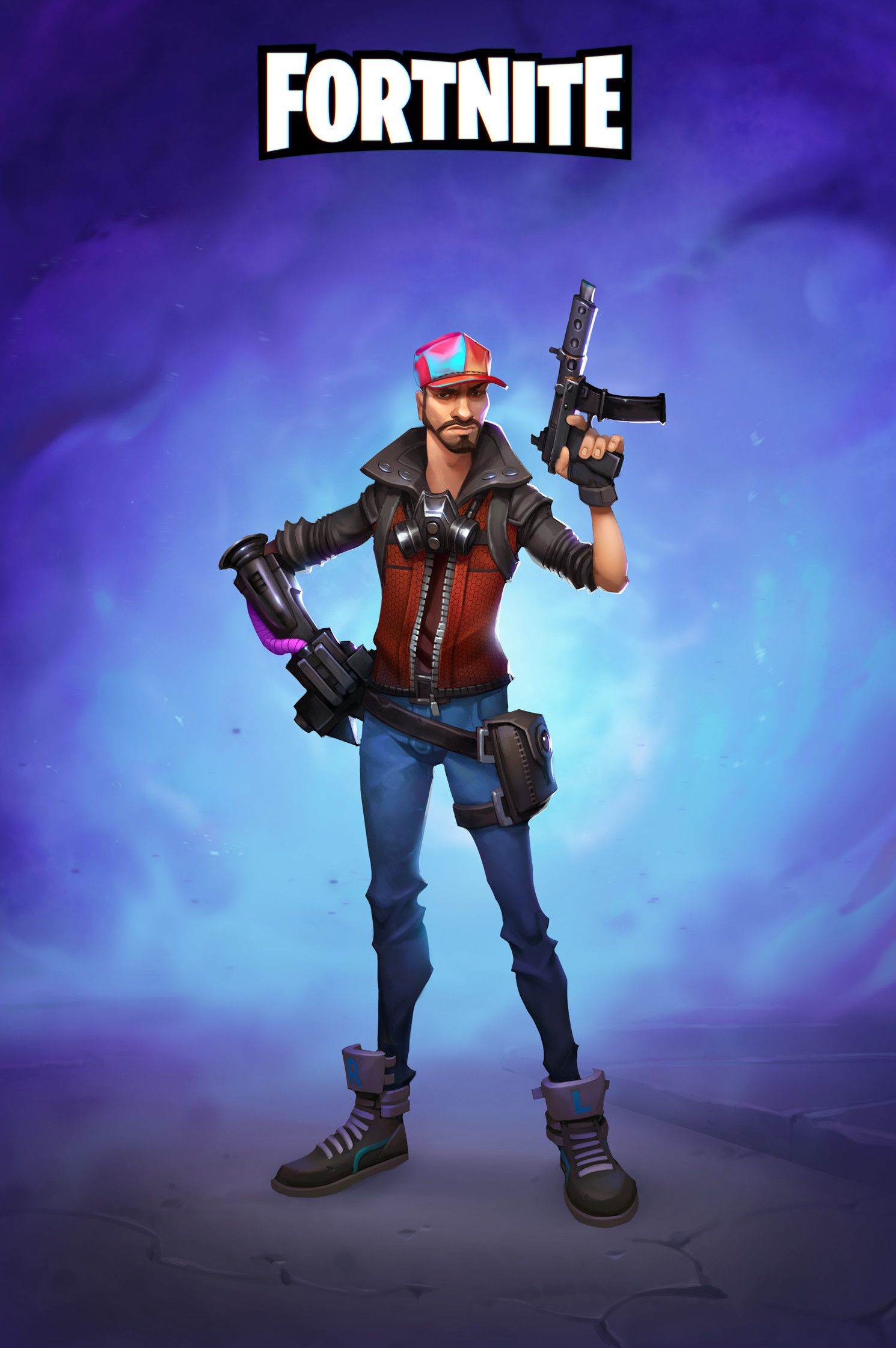 Personaggio Fortnite con pistole, 1490x2241 Verticale, Mobile