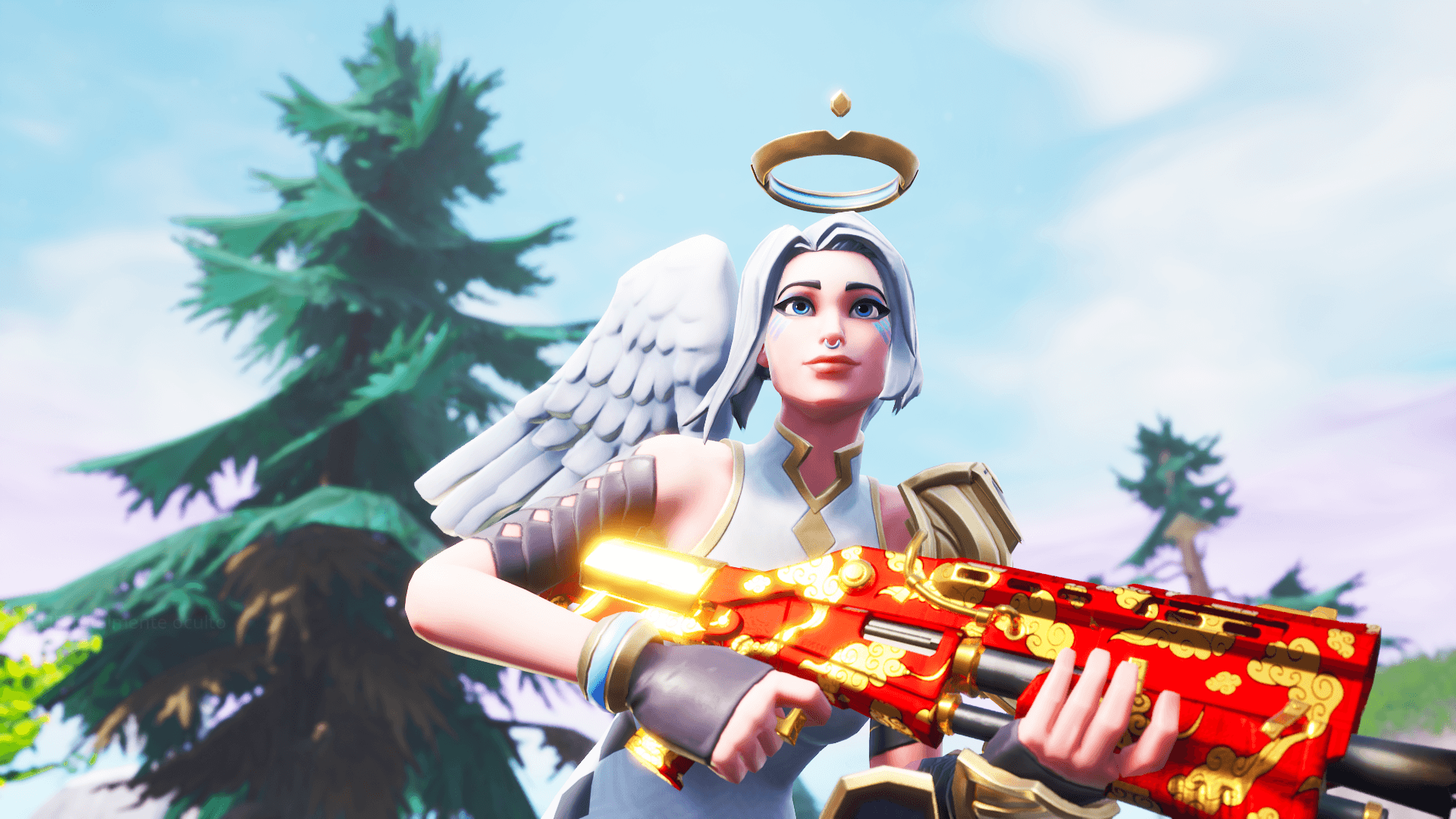 Personaggio angelo con fucile fiammeggiante Fortnite, 1920x1080 Full HD, PC Desktop