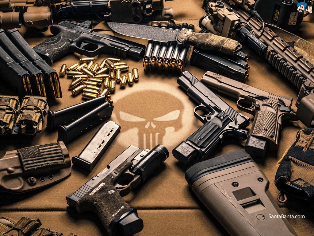 Pistole e caricatori con teschio Punisher, Frank Castle, 1024x768 HD, Laptop