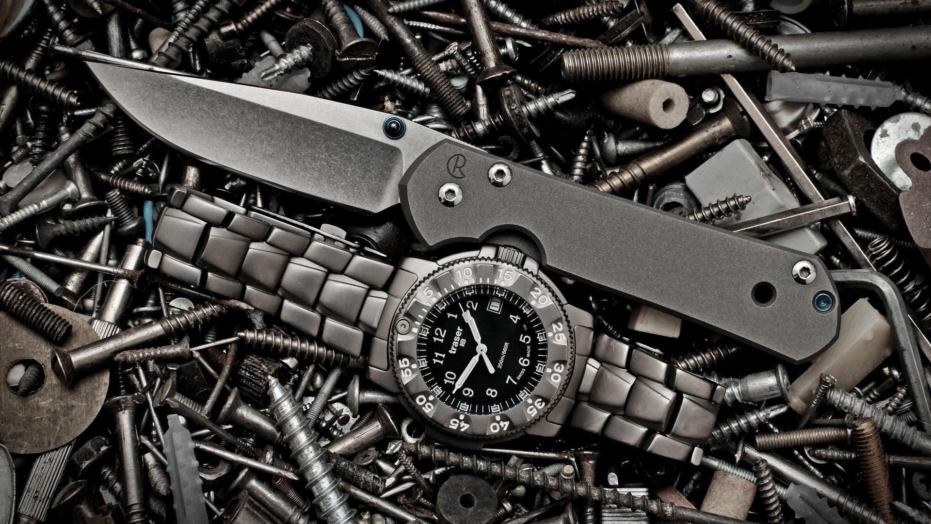 Coltello e orologio su viti, 1920x1080 Full HD 1080p, PC Desktop