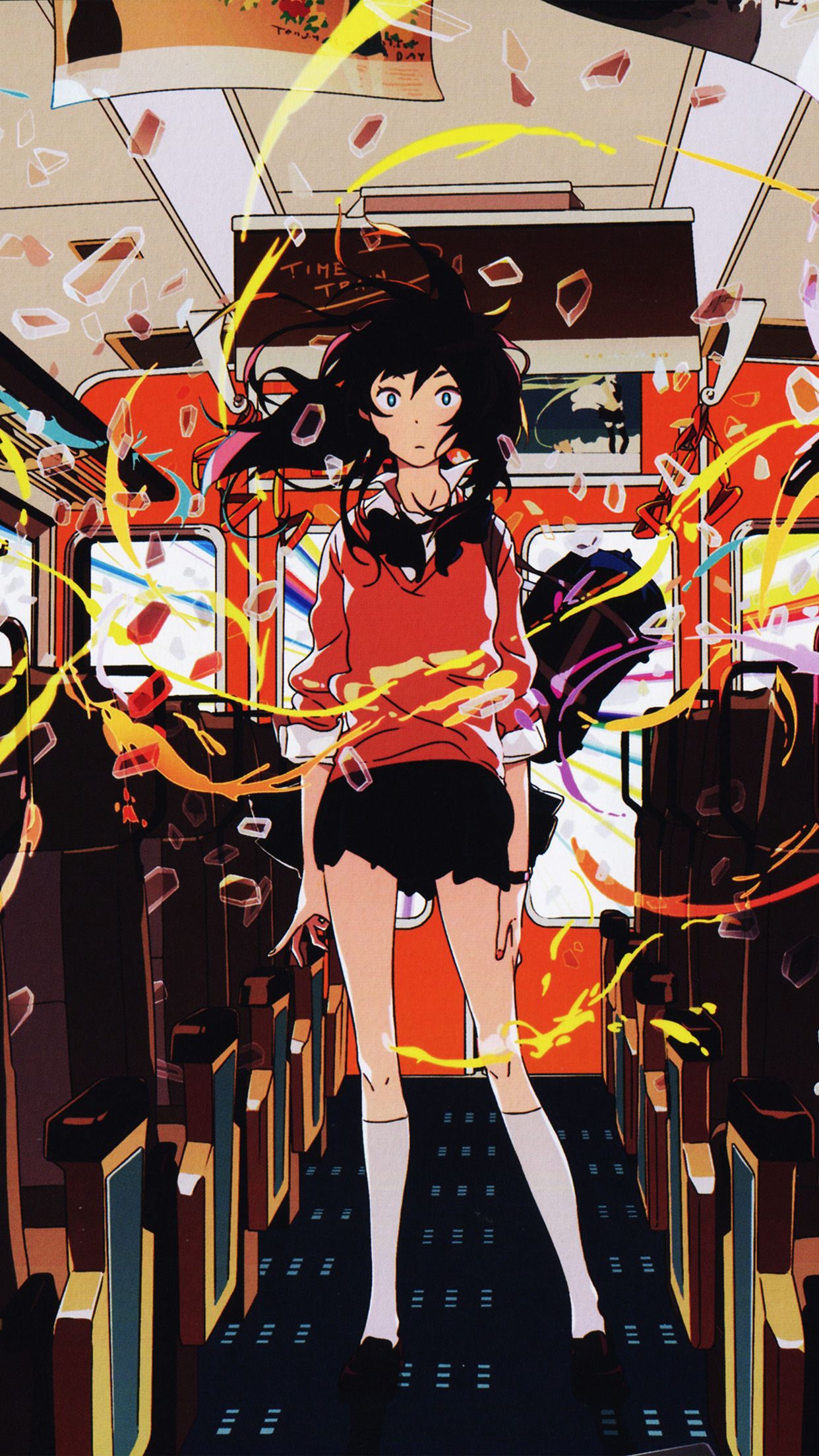 Ragazza anime in autobus, nastri di fuoco, 1242x2208 Full HD Verticale, iPhone