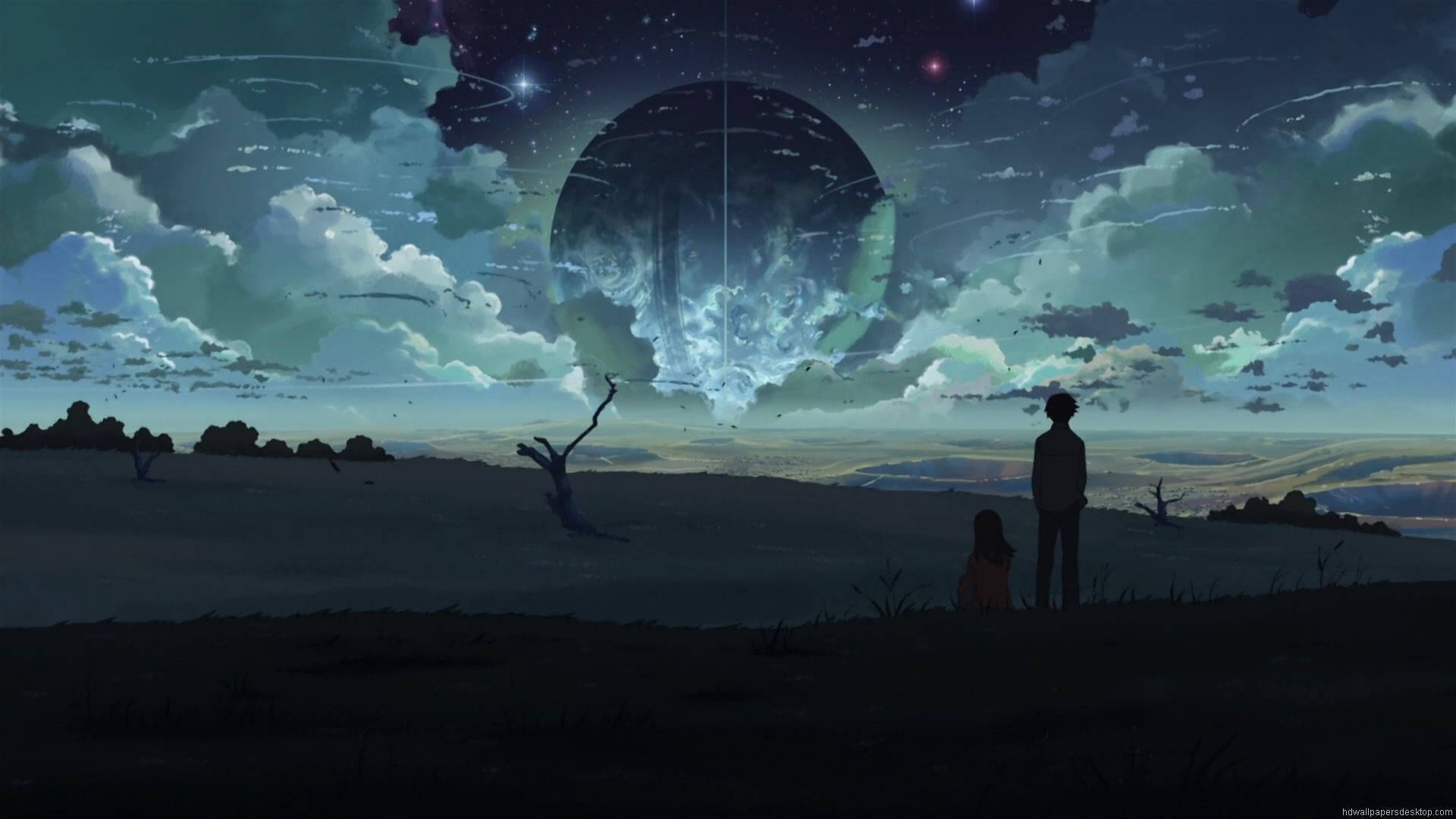 Silhouette coppia sotto luna anime, 1920x1080 1080p, PC Desktop