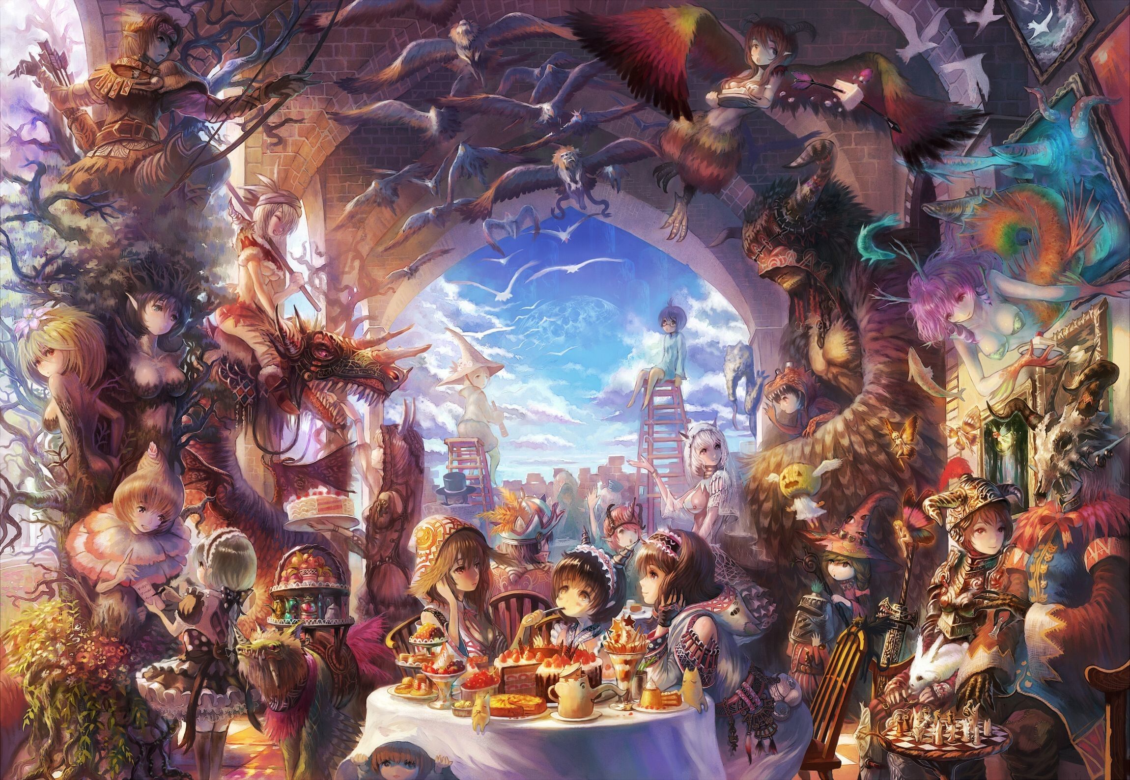 Personaggi anime fantasy in mercato, 2300x1588 2K, Desktop