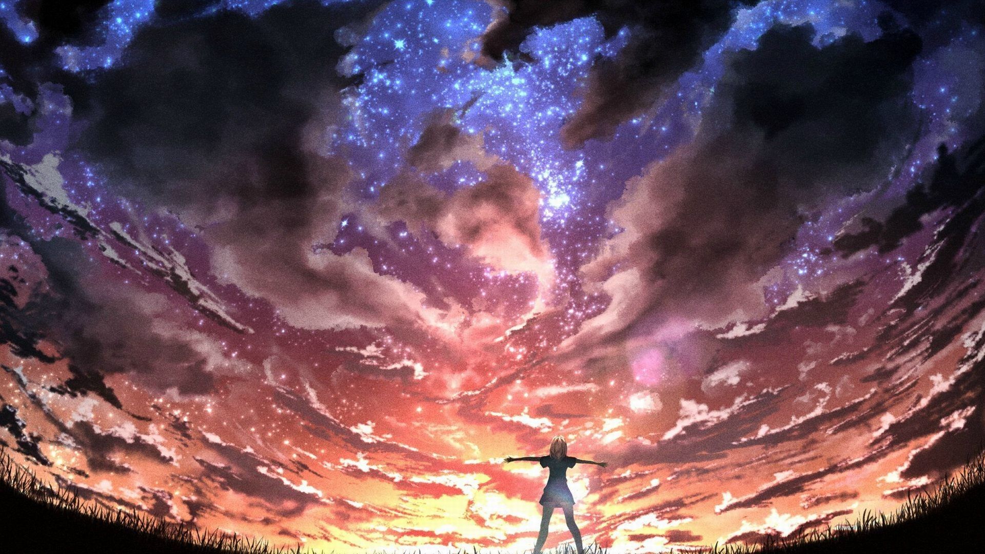 Personaggio anime cielo stellato, 1920x1080 Full HD, Laptop