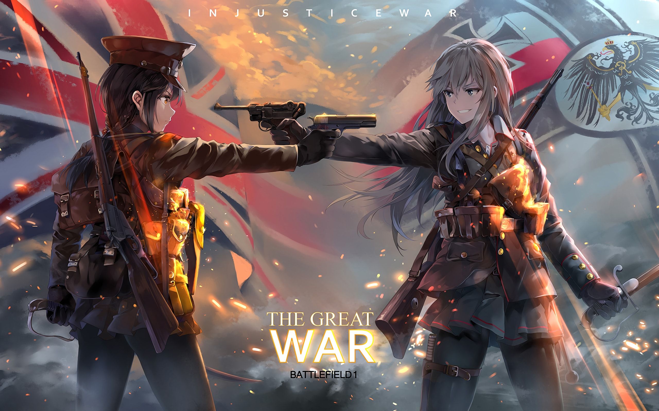 Soldato e ragazza anime, guerra, 2560x1600 2K+, MacBook Pro