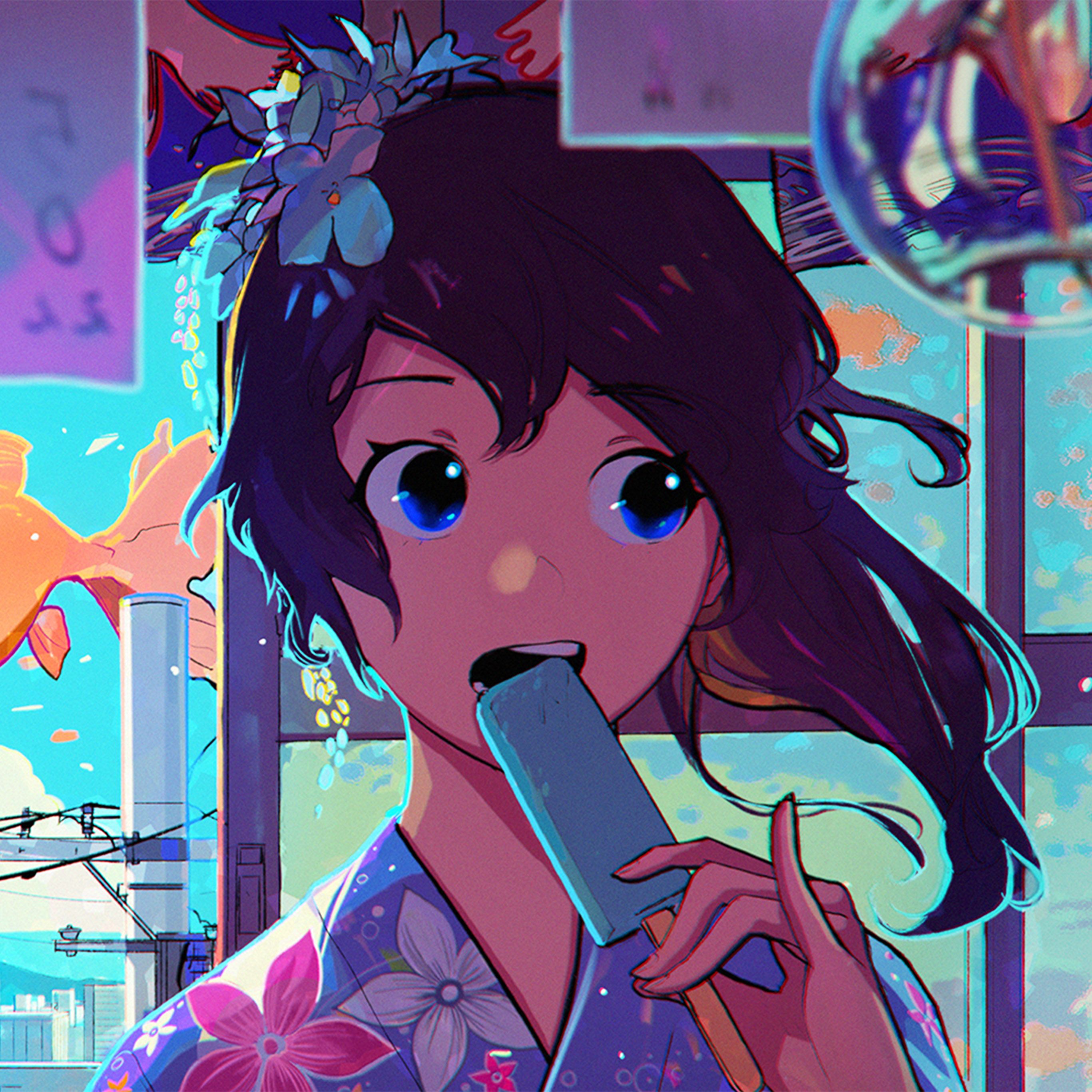 Ragazza anime con ghiacciolo, 2732x2732 2K+, PC