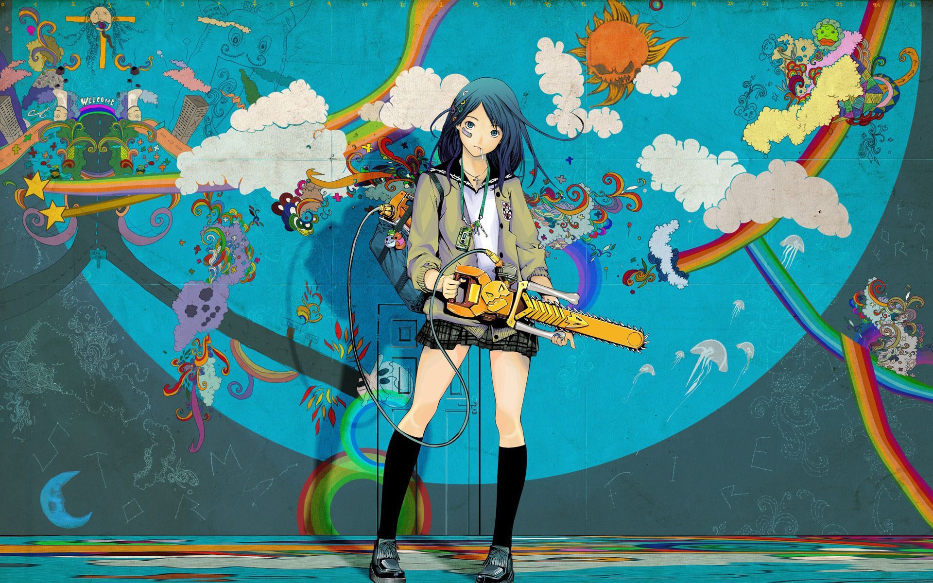 Ragazza anime con motosega colorata, 1920x1200 WUXGA, Desktop
