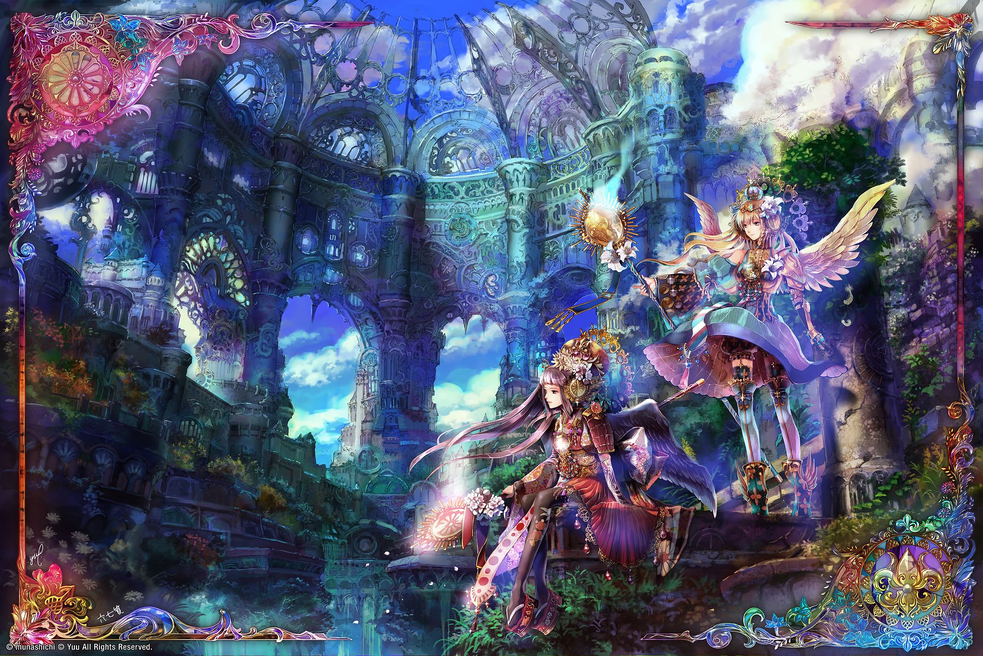 Rovine fantasy con angeli anime, 1929x1287 Full HD+, Desktop