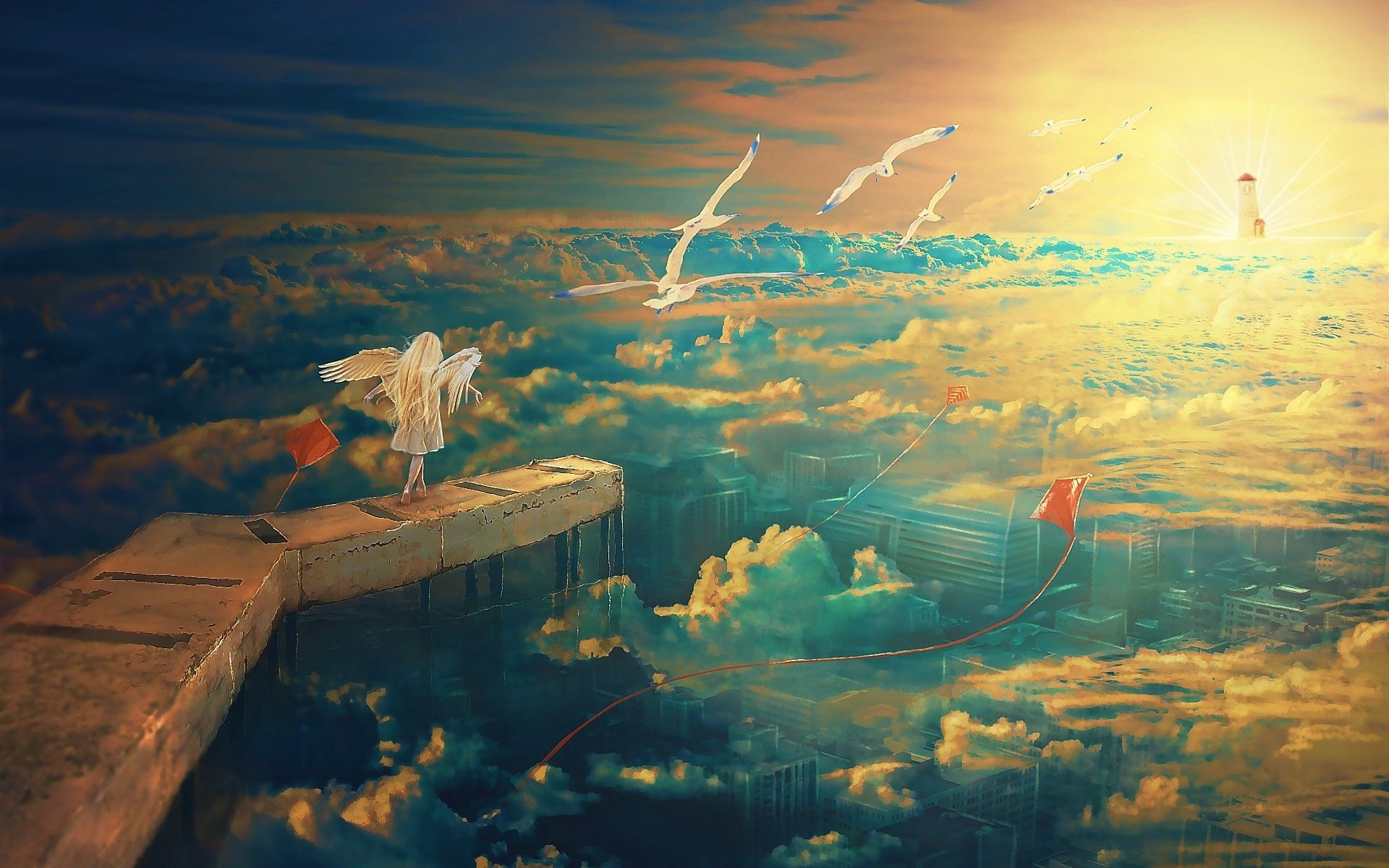 Angelo su molo tra nuvole, 1920x1200 Full HD+ WUXGA, Laptop