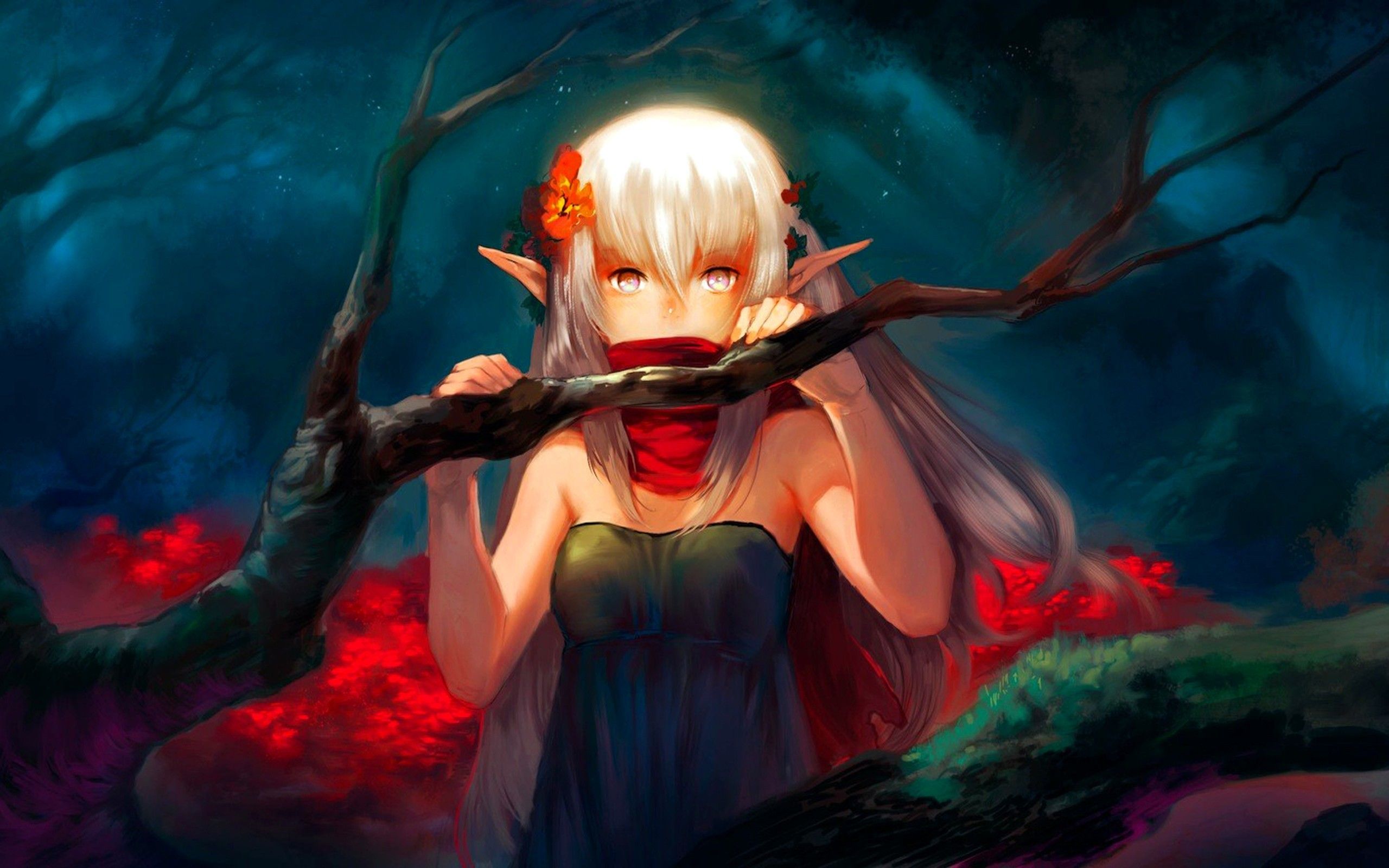 Elfa anime bosco fiori rossi, 2560x1600 WQXGA, Laptop