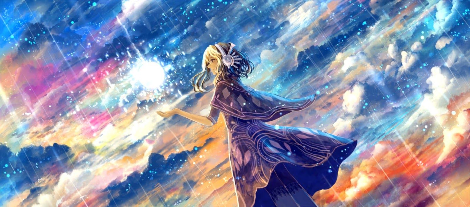 Personaggio anime tra stelle colorate, 1600x705 Panoramico, Dual Screen